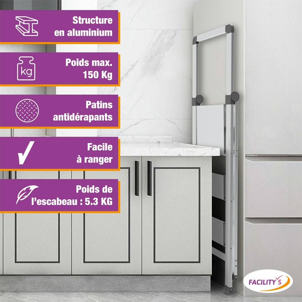 Facilitys - Marchepied 3 marches aluminium extra-slim 150 kg - FACILITYS - Image 2