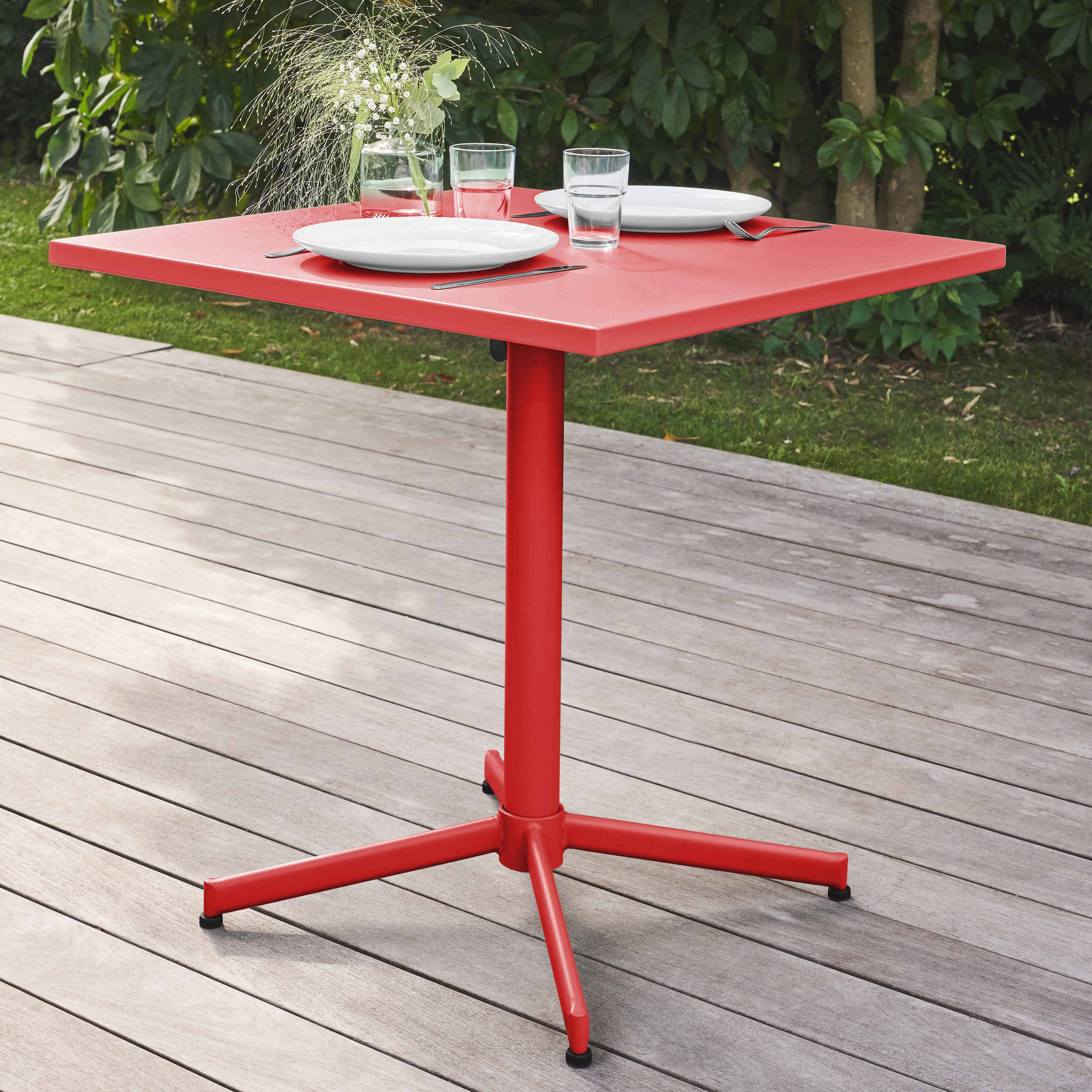 Oviala - Table de jardin carrée bistro inclinable en acier rouge Palavas - Oviala - Imagen 2