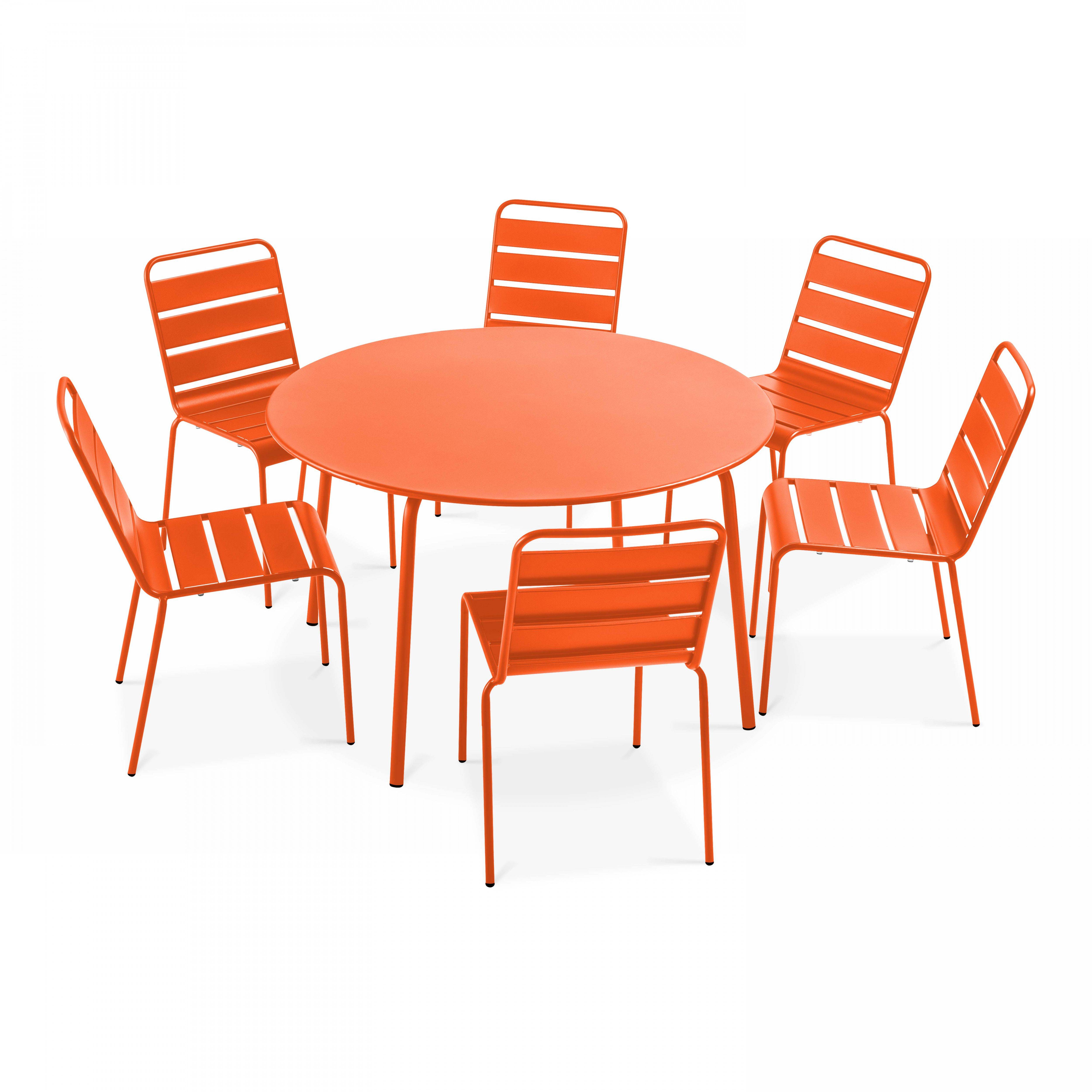 Oviala - Ensemble table de jardin ronde et 6 chaises en métal orange Palavas - Oviala - Imagen 1