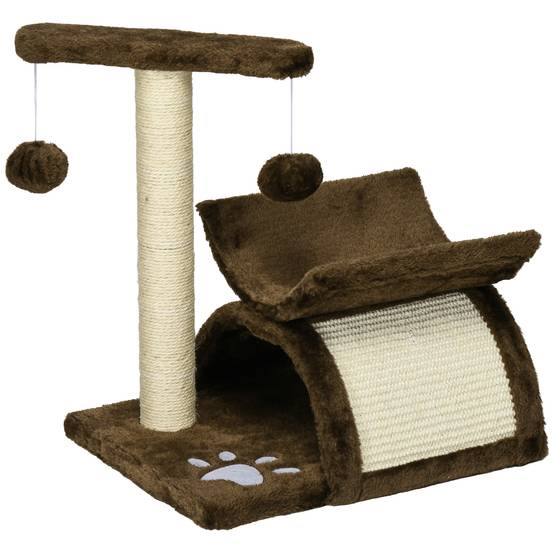 Arbre à chat sisal peluche pour petits chats avec griffoir et tunnel 43x40x30cm marron - ComfortXL Outdoor Living - Image 2