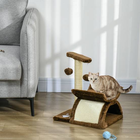 Arbre à chat sisal peluche pour petits chats avec griffoir et tunnel 43x40x30cm marron - ComfortXL Outdoor Living - Image 1