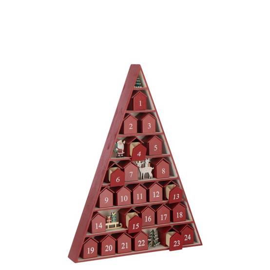 Calendrier de l'Avent arbre en contreplaqué rouge 32x5.5x45 cm - J-Line - Image 1