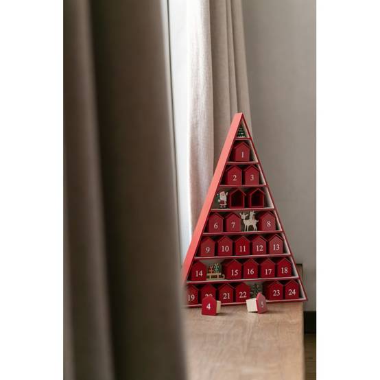 Calendrier de l'Avent arbre en contreplaqué rouge 32x5.5x45 cm - J-Line - Image 3