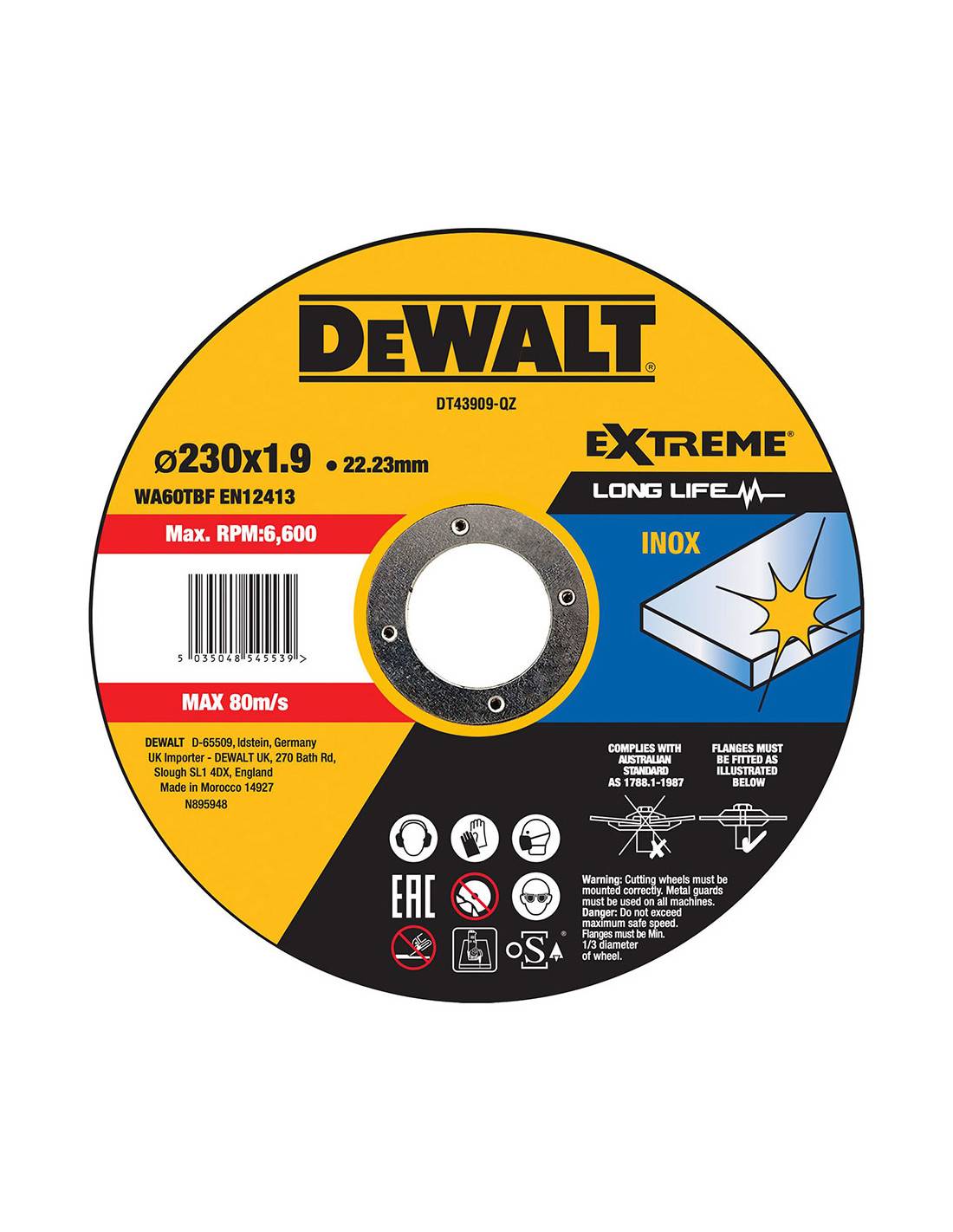 5 S.of. Disque à Coupe Rapide En Acier Inoxydable Avec Grain Professionnel ø230x1,9x22,23mm Dt43909-qz Dewalt - Imagen 1