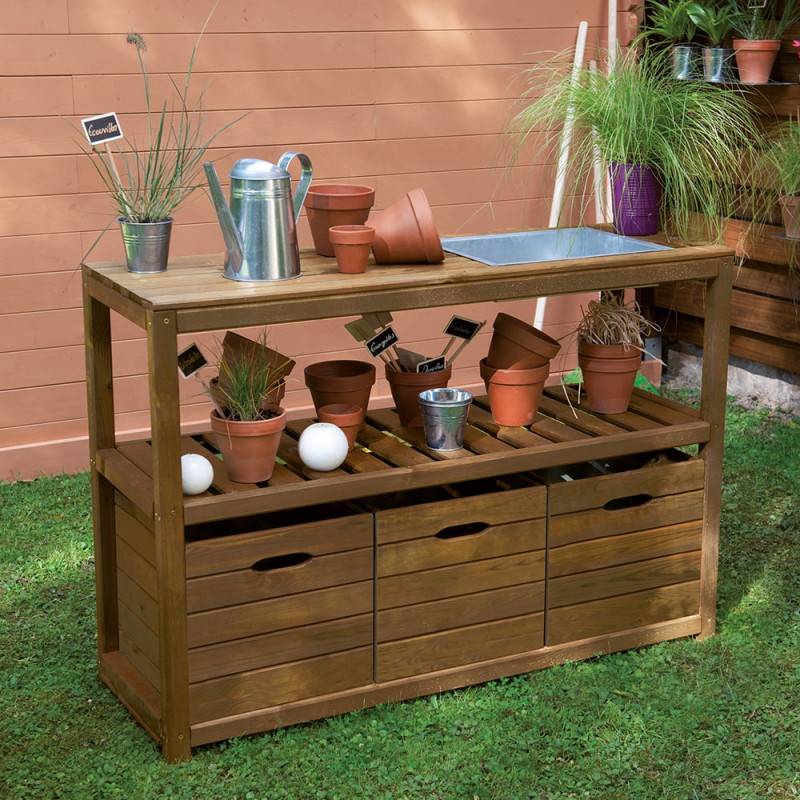 Cerland - TABLE JARDINAGE BOIS 129X45X90 - Image 2