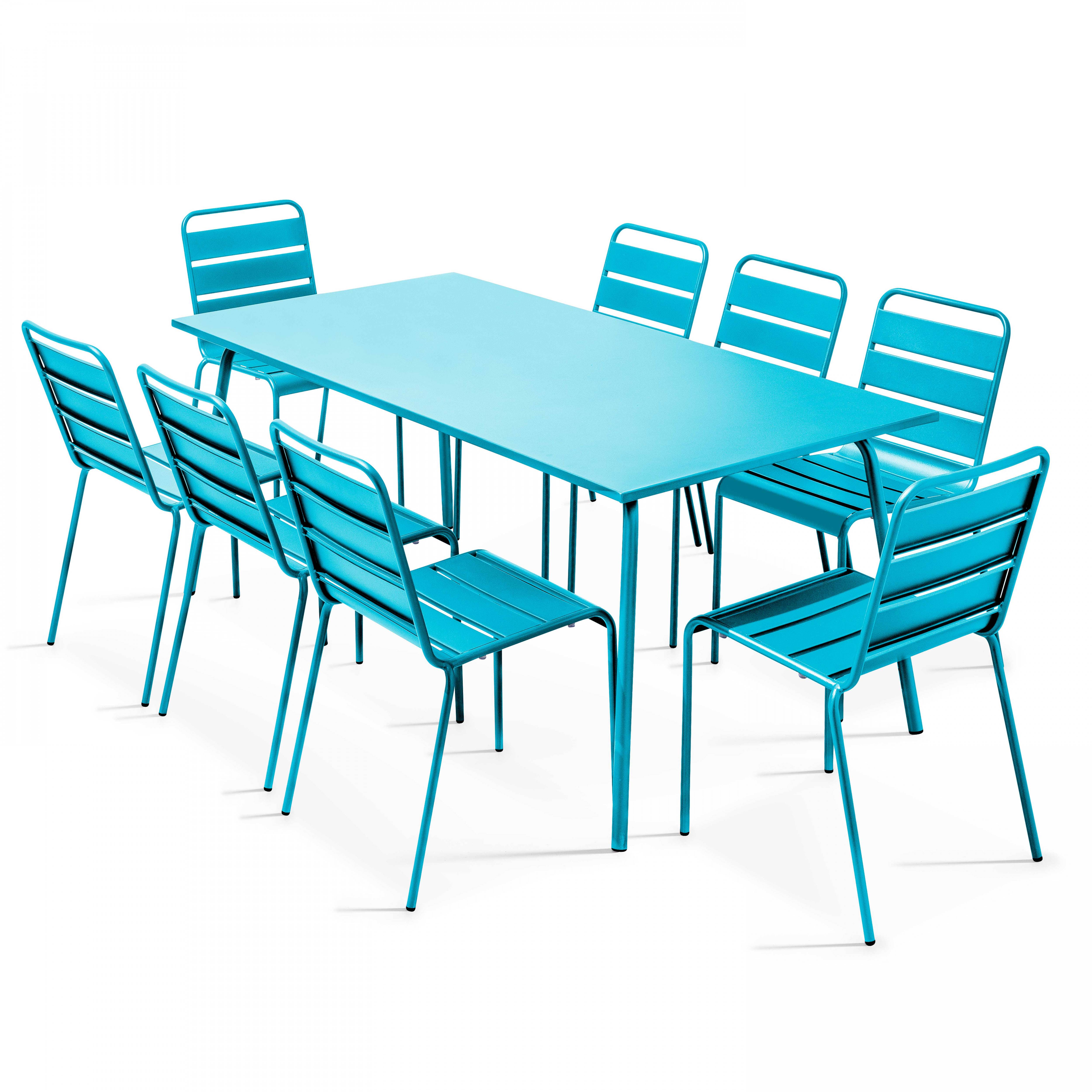 Oviala - Ensemble table de jardin et 8 chaises en métal bleu Palavas - Oviala - Imagen 1
