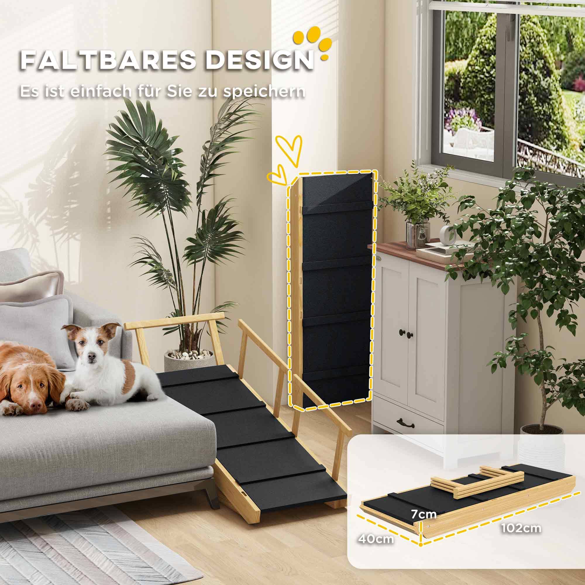 Rampe pour chien, réglable en hauteur, pliable, rampes, chiens jusqu'à 40kg, bois, 85x40x61cm, noir - Image 9