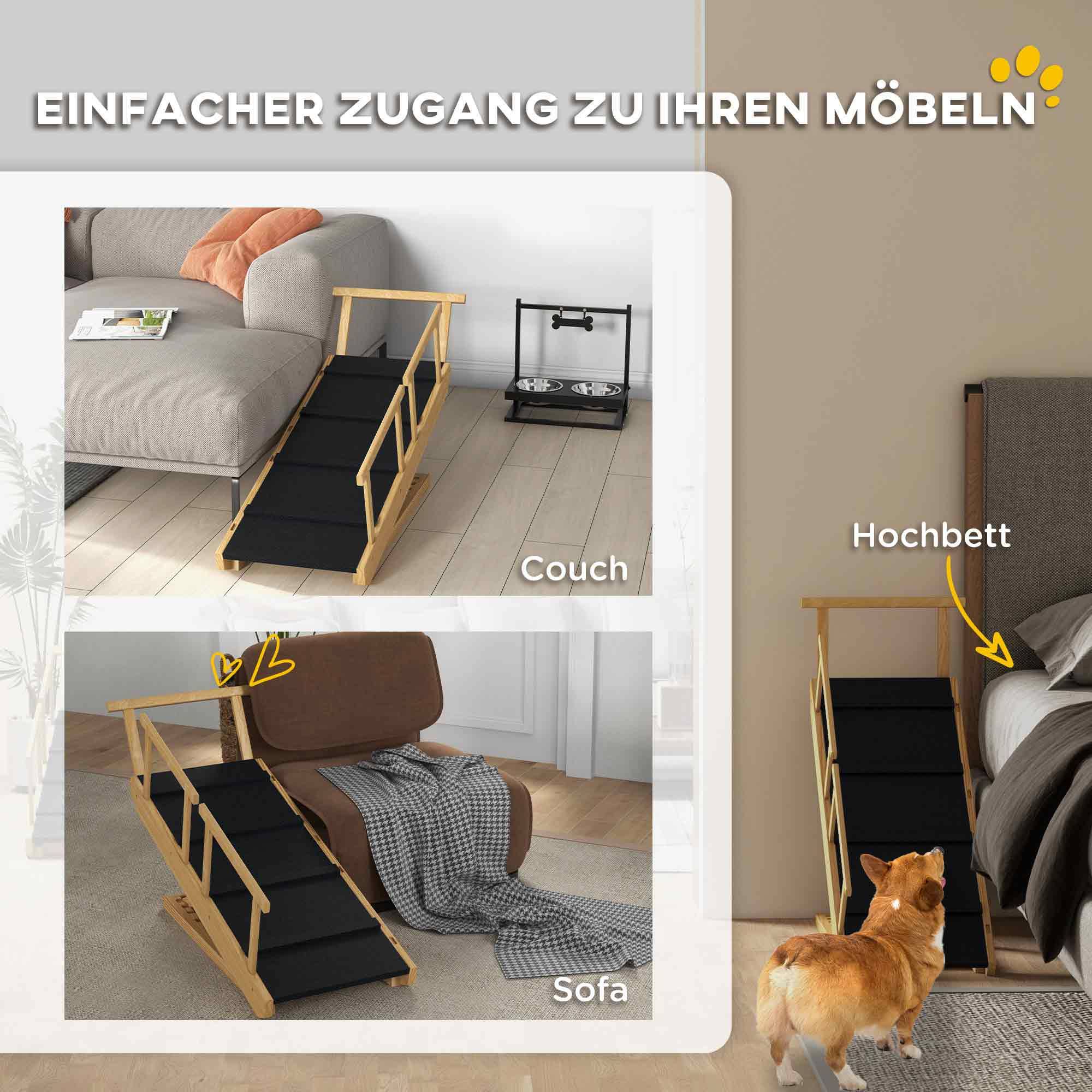 Rampe pour chien, réglable en hauteur, pliable, rampes, chiens jusqu'à 40kg, bois, 85x40x61cm, noir - Image 8