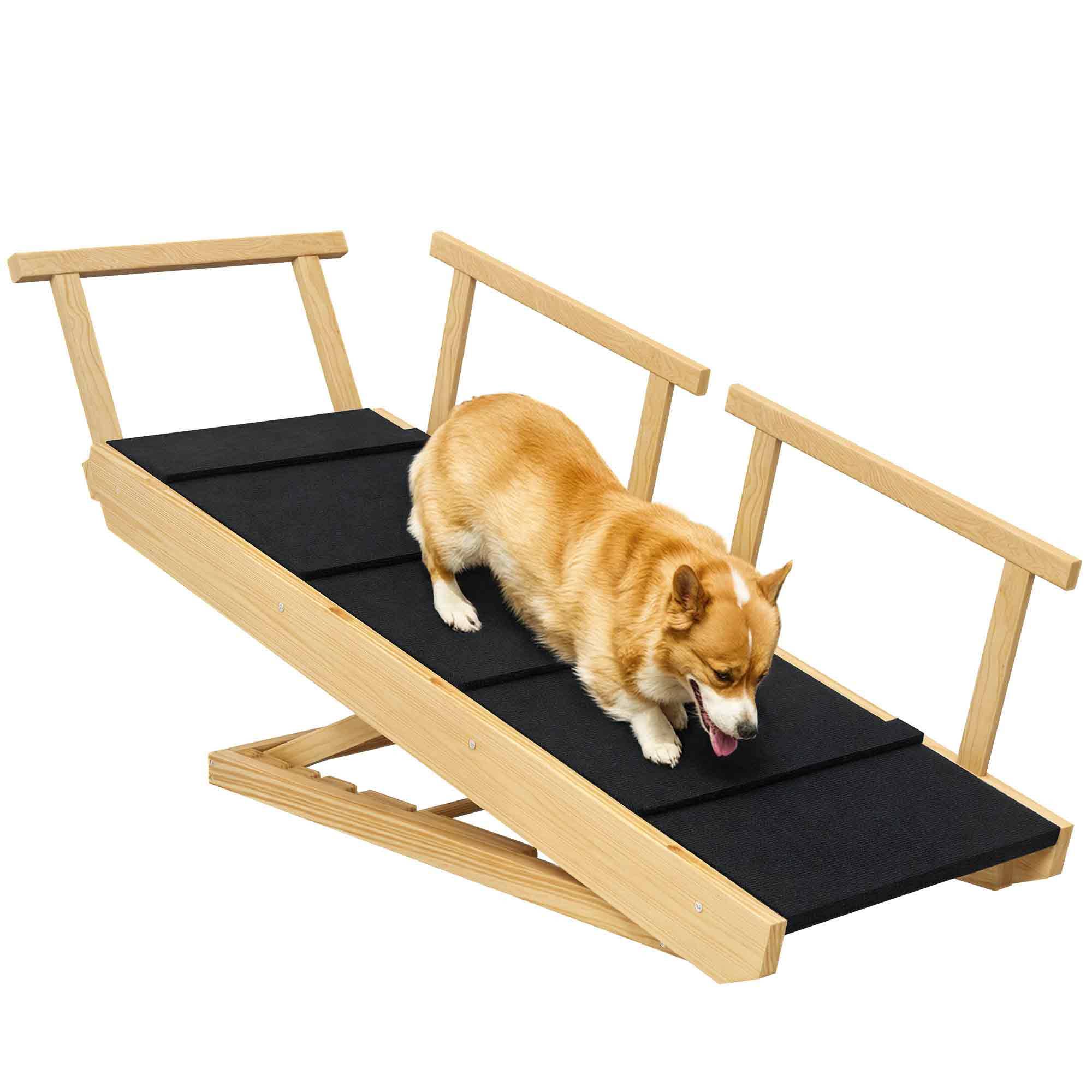 Rampe pour chien, réglable en hauteur, pliable, rampes, chiens jusqu'à 40kg, bois, 85x40x61cm, noir