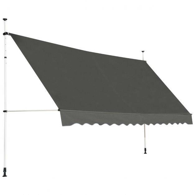 Helloshop26 - Auvent manuel rétractable 400 cm hauteur réglable de 200-300 cm store banne fait en aluminium et tissu oxford anti UV gris - Imagen 2