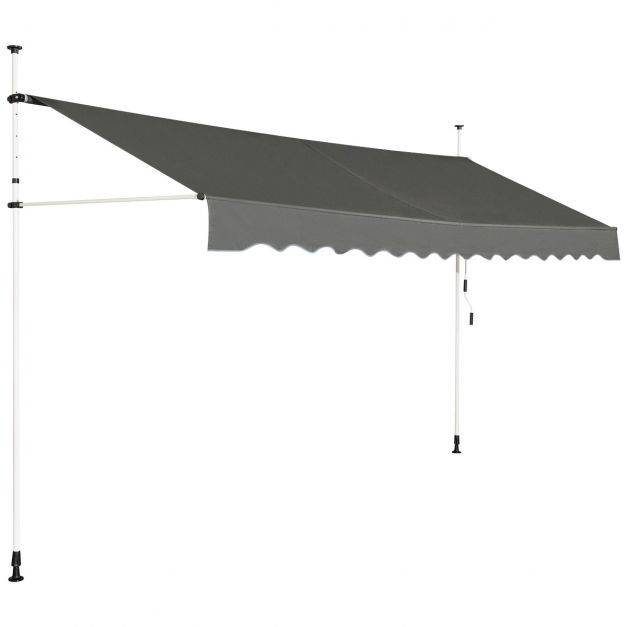 Helloshop26 - Auvent manuel rétractable 400 cm hauteur réglable de 200-300 cm store banne fait en aluminium et tissu oxford anti UV gris - Imagen 3
