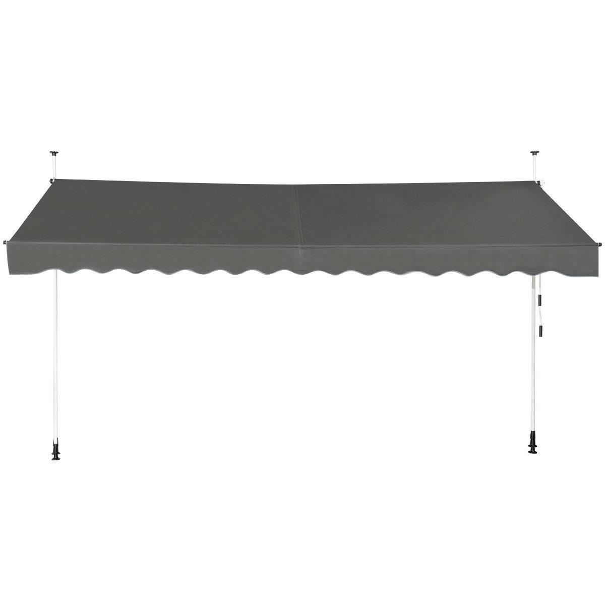 Helloshop26 - Auvent manuel rétractable 400 cm hauteur réglable de 200-300 cm store banne fait en aluminium et tissu oxford anti UV gris - Imagen 1