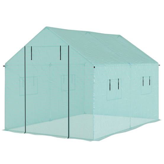 Sans Marque - Serre de jardin tunnel 2 x 3m, 6m² avec porte enroulable, 4 fenêtres, - Acier galvanisé PE Haute densité Vert - Image 2