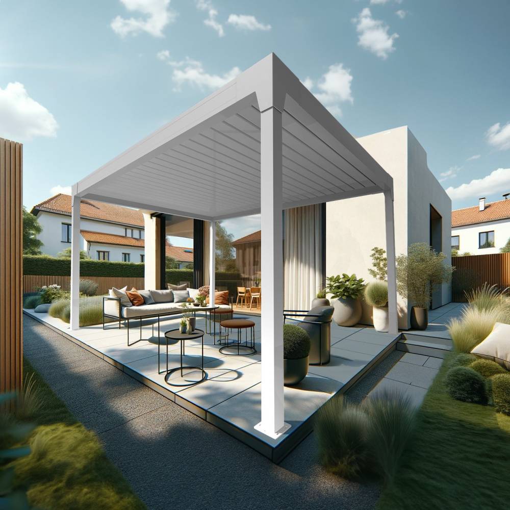 Pergola Bioclimatique AVANOA îlot 3,00x3,013 M Vérin à Télécommande (Blanc) - Alia Productions - Imagen 1