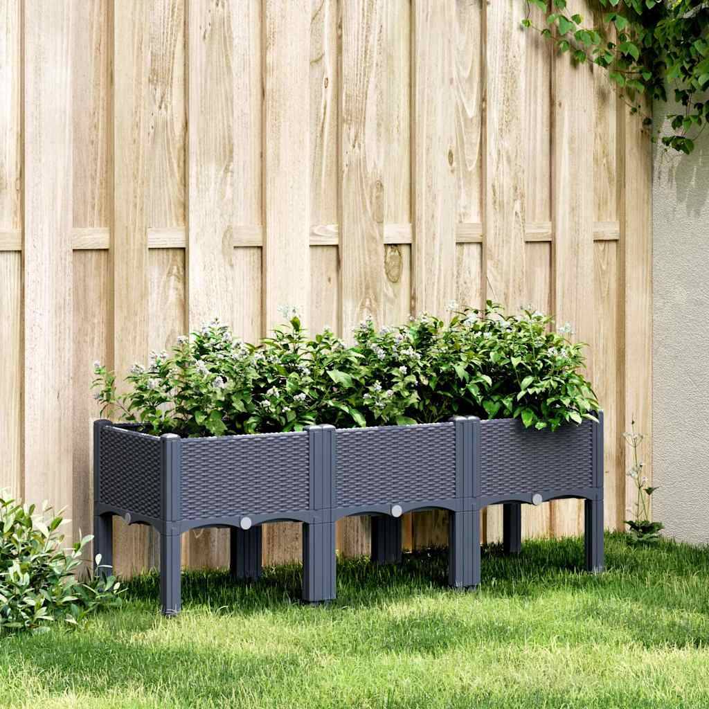 ComfortXL - Grand Bac à Fleurs sur Pieds PP pour Jardin Terrasse 120x40x42 cm Bleu Gris - ComfortXL Outdoor Living - Image 1