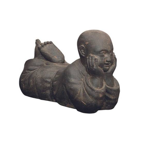 Jardinex - Statue jardin moine bouddhiste couché H.40 cm - Gris anthracite 40 cm - Jardinex - Image 1