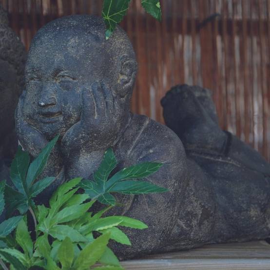 Jardinex - Statue jardin moine bouddhiste couché H.40 cm - Gris anthracite 40 cm - Jardinex - Image 2