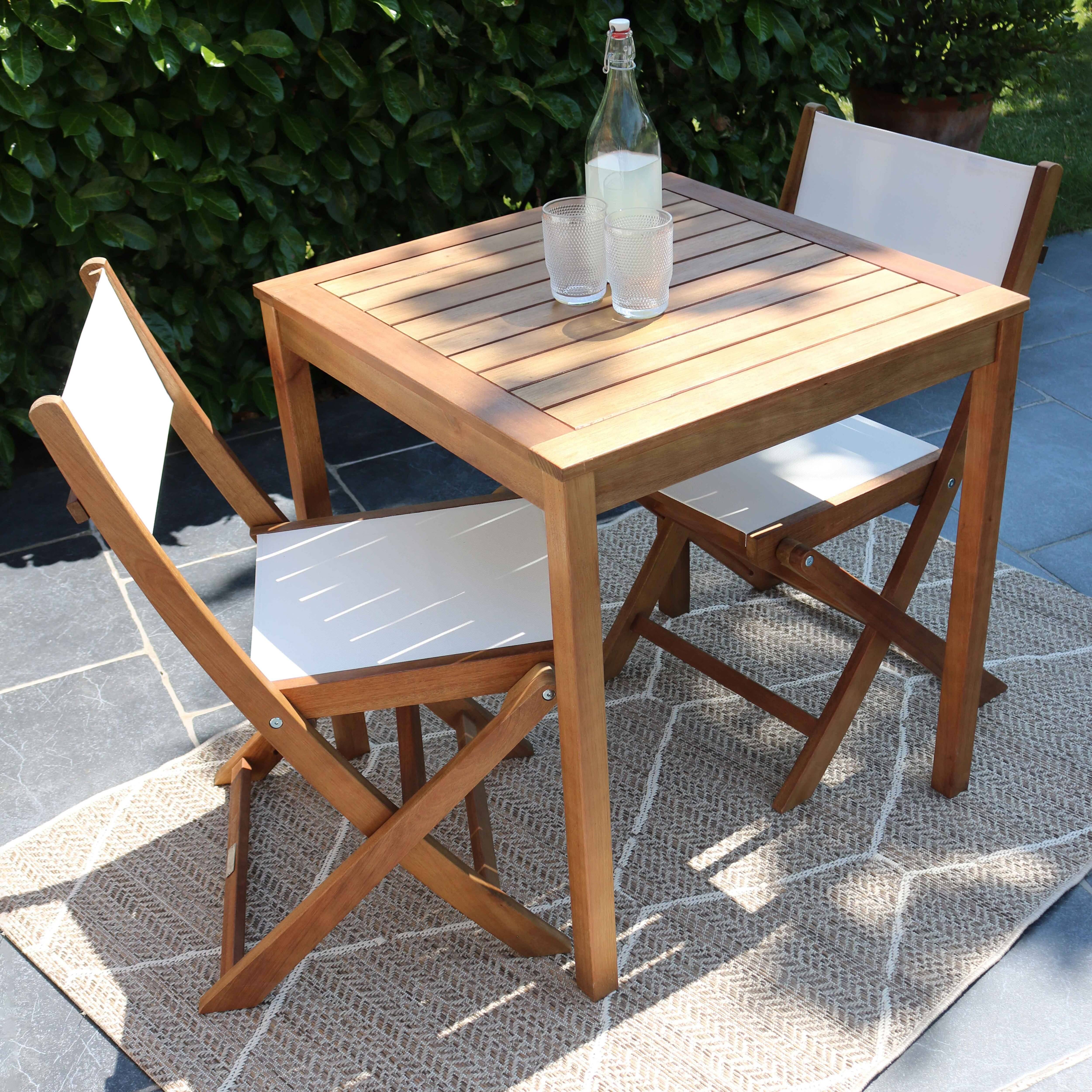 Oviala - Ensemble table et 2 chaises pliantes en textilène et eucalyptus blanc Sete - Oviala - Imagen 2