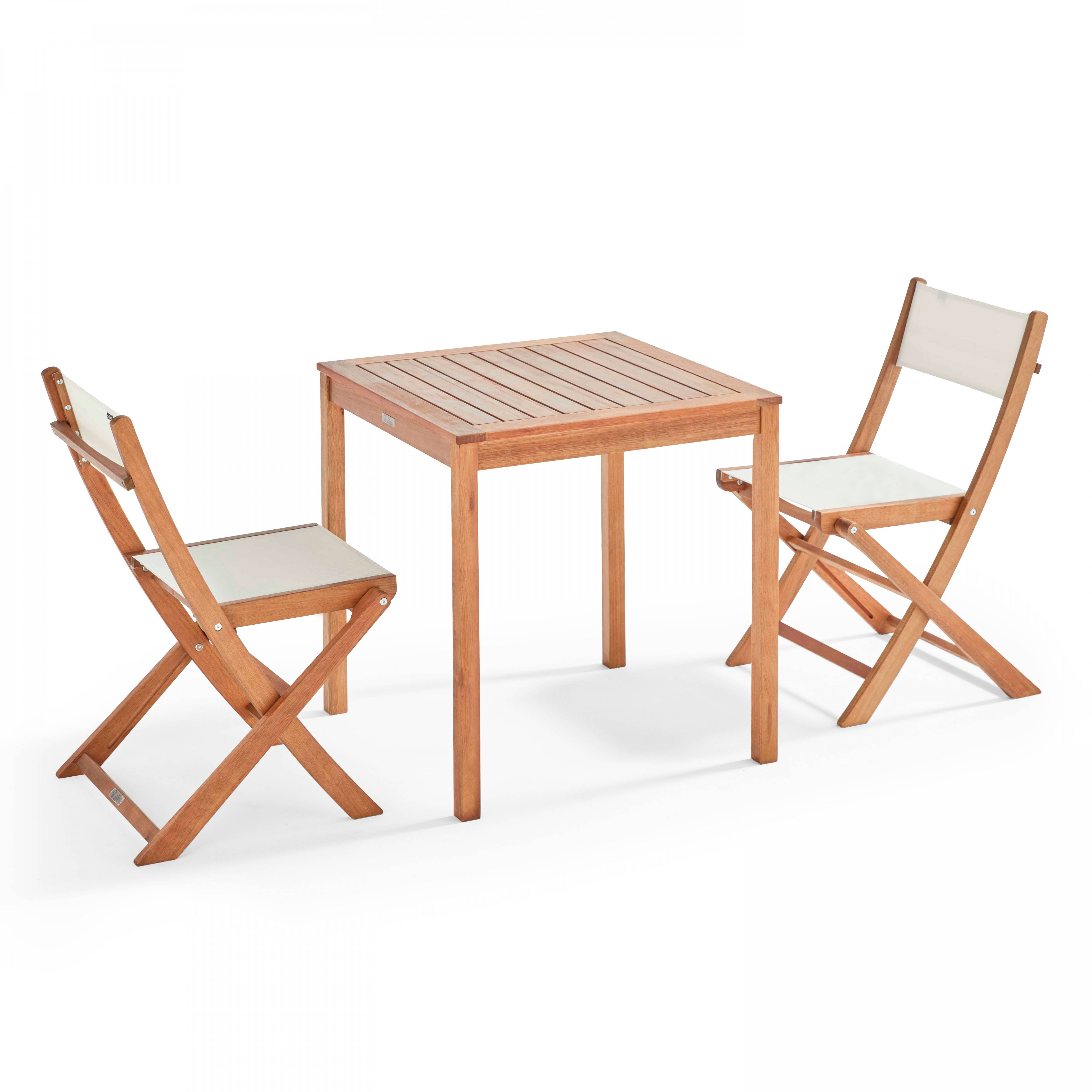 Oviala - Ensemble table et 2 chaises pliantes en textilène et eucalyptus blanc Sete - Oviala - Imagen 1