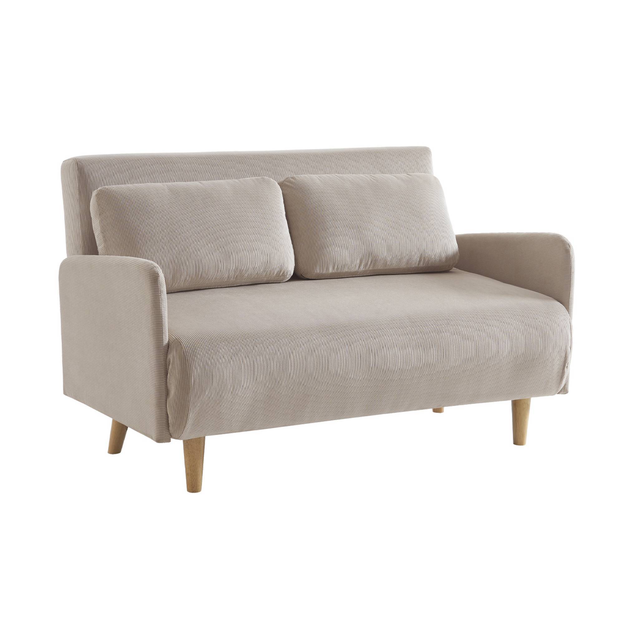 sweeek - Canapé convertible 2 places scandinave velours côtelé beige - Panam - pieds bois. banquette. dossier inclinable | sweeek - Image 2