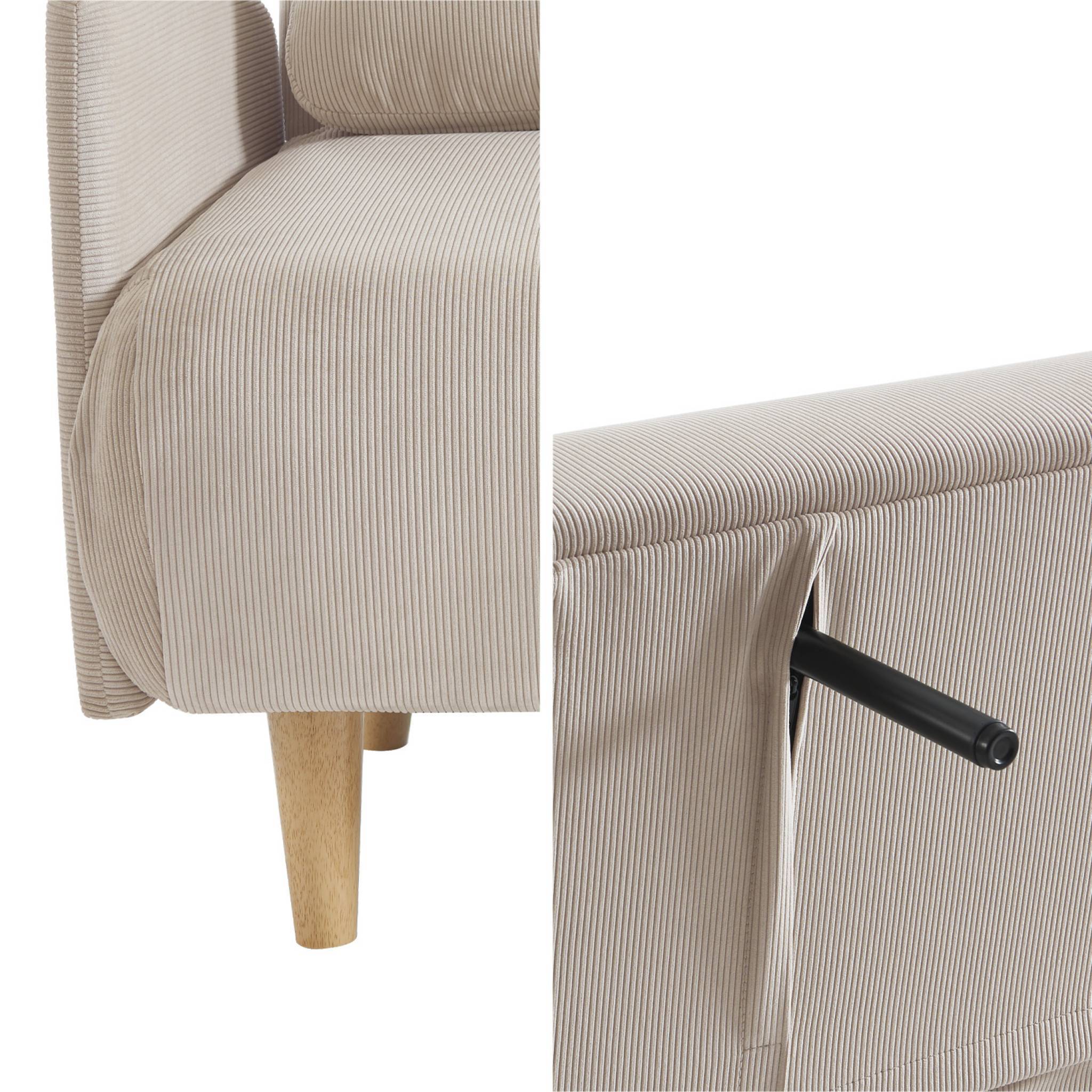 sweeek - Canapé convertible 2 places scandinave velours côtelé beige - Panam - pieds bois. banquette. dossier inclinable | sweeek - Image 7