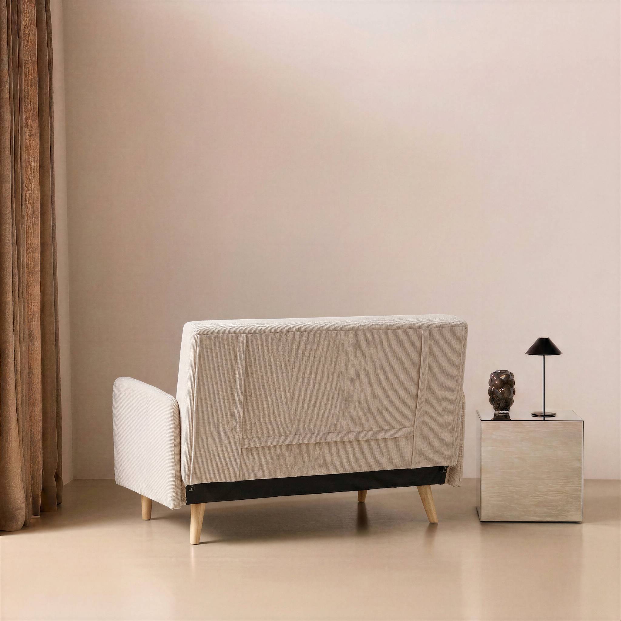 sweeek - Canapé convertible 2 places scandinave velours côtelé beige - Panam - pieds bois. banquette. dossier inclinable | sweeek - Image 6