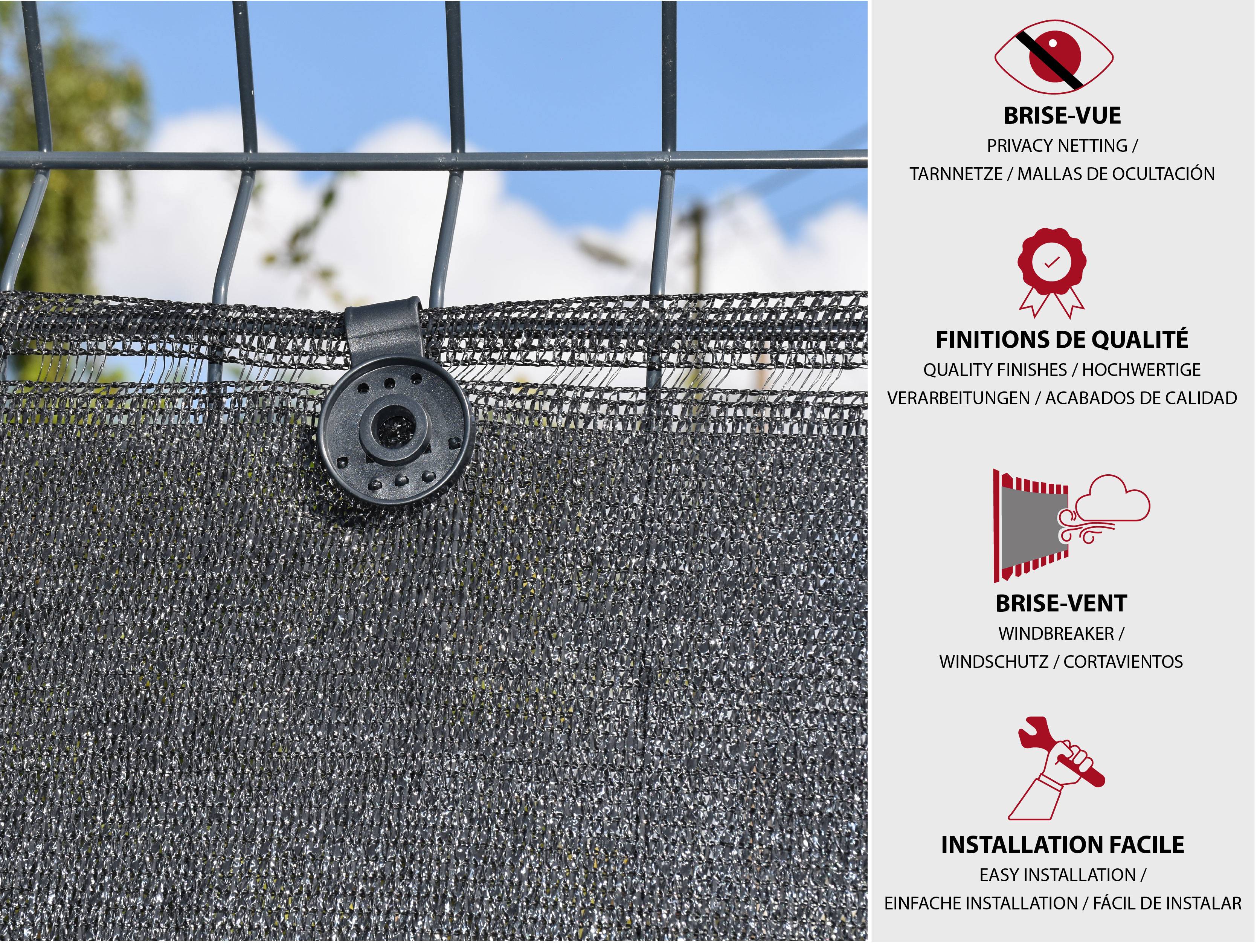 Maille Store - Brise-vue 100% - Gris foncé - 230gr/m² - Boutonnières 1.2m x 5m Gris foncé - Imagen 4