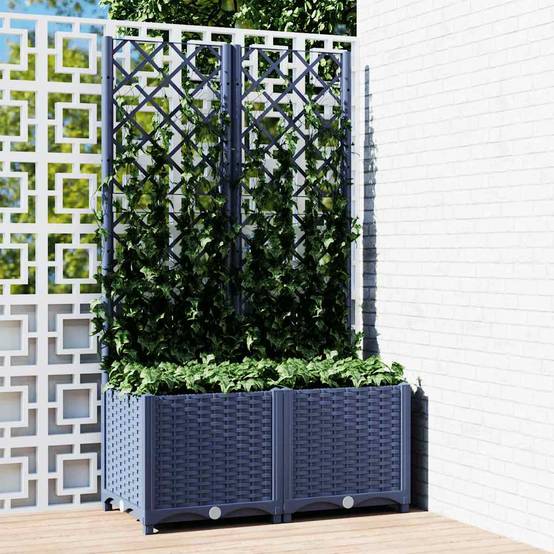 Jardinière avec treillis PP bleu gris 80 x 40 x 136 cm - PANGIVO - Image 1