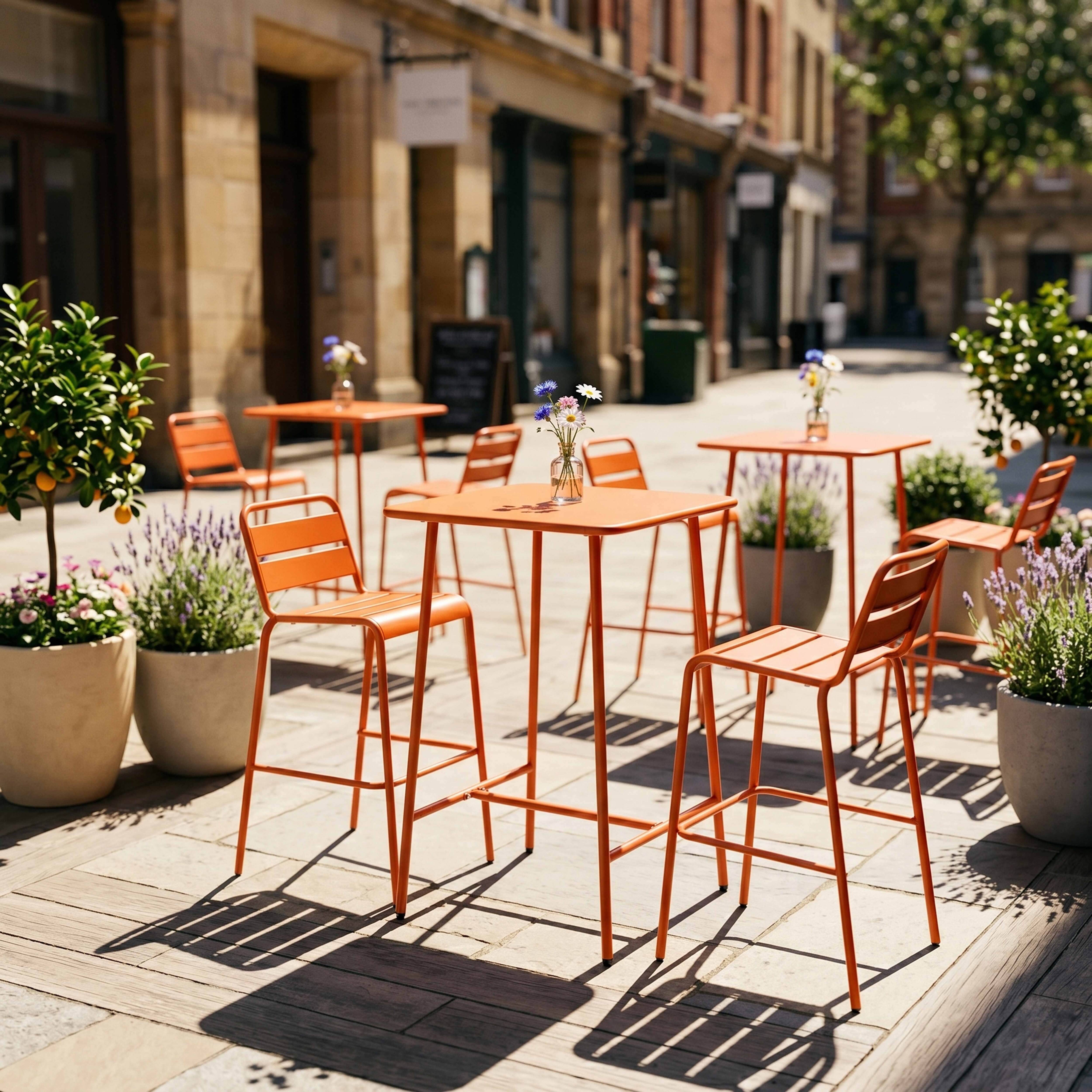 Oviala - Ensemble table de bar et 2 chaises hautes en métal orange Palavas - Oviala - Imagen 4