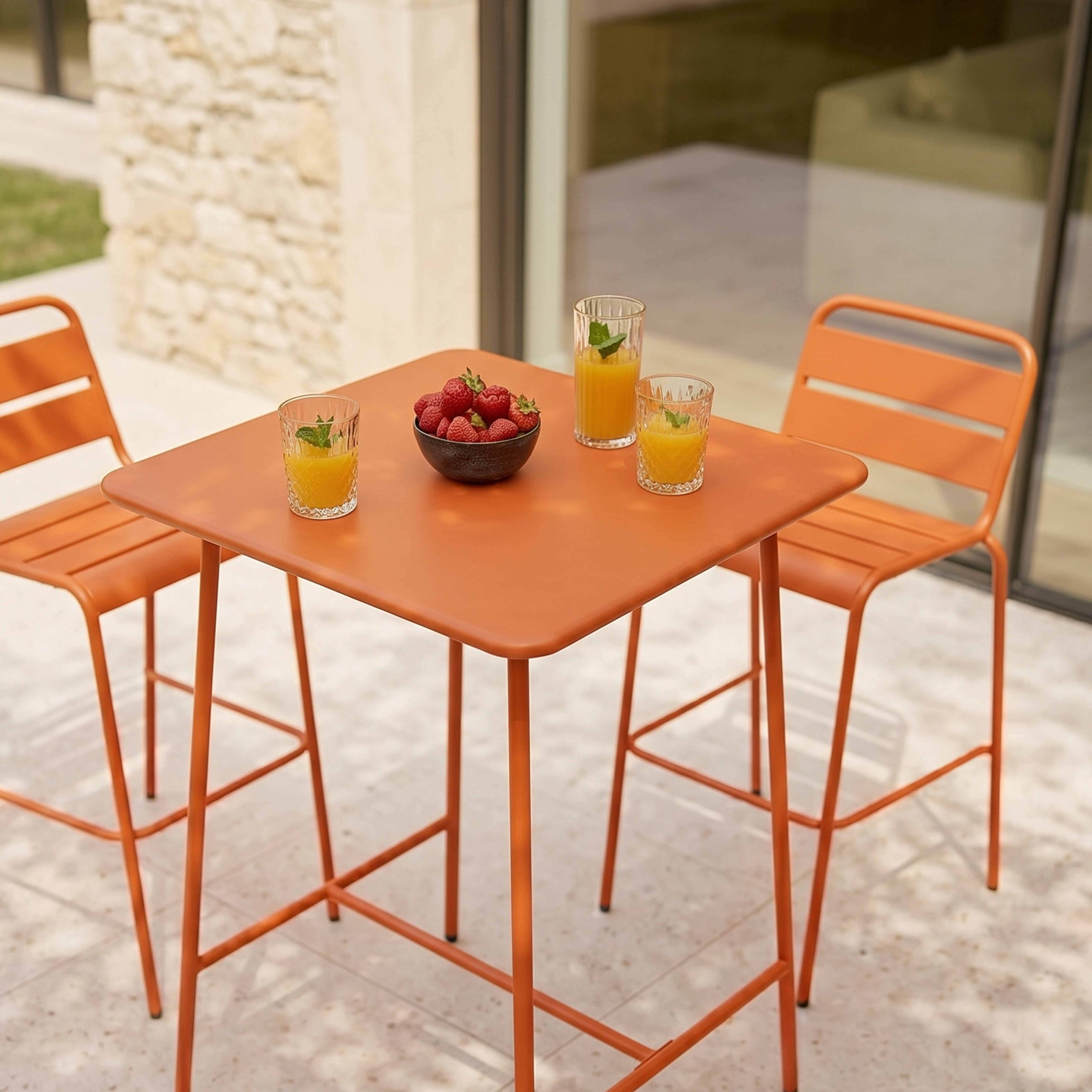 Oviala - Ensemble table de bar et 2 chaises hautes en métal orange Palavas - Oviala - Imagen 3