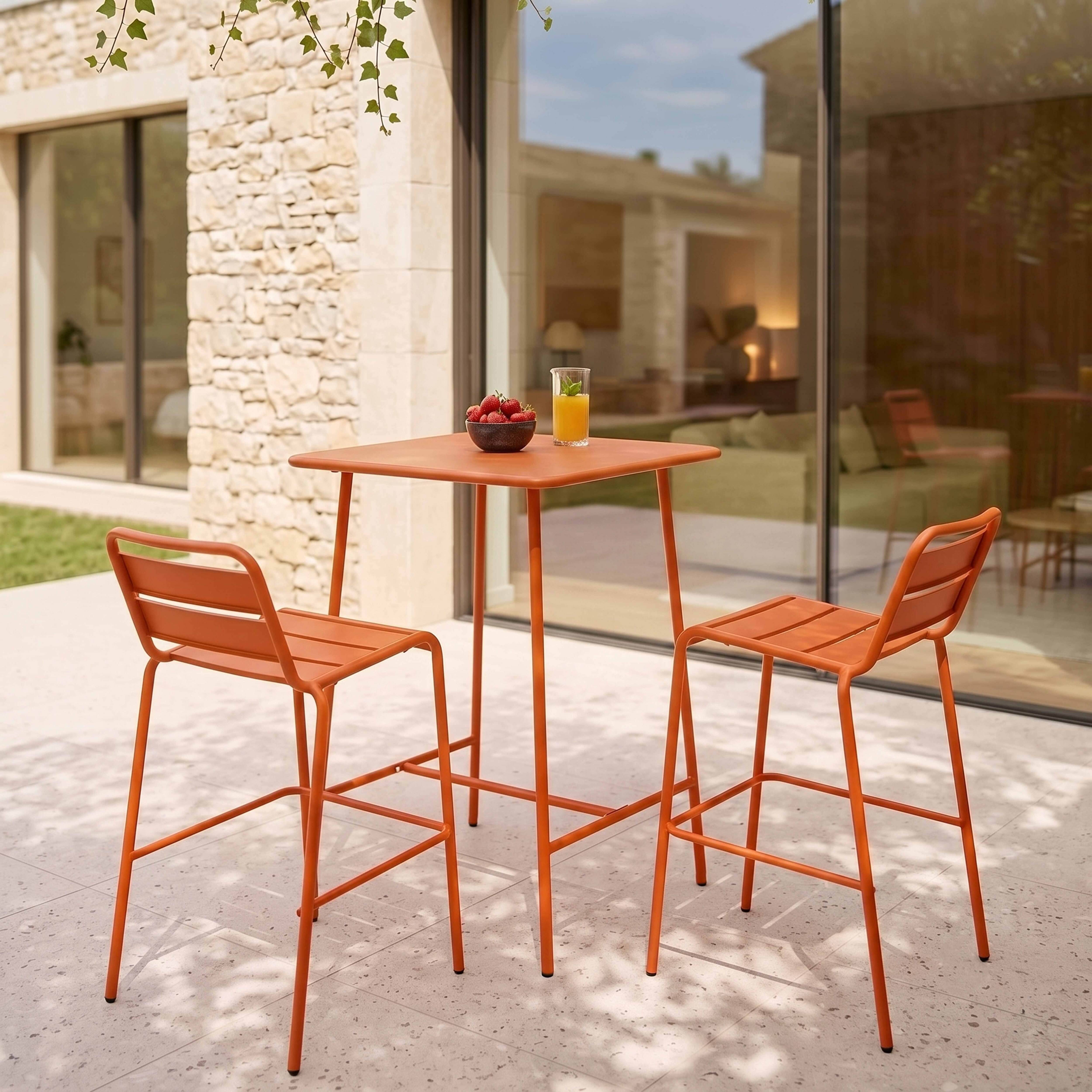 Oviala - Ensemble table de bar et 2 chaises hautes en métal orange Palavas - Oviala - Imagen 2