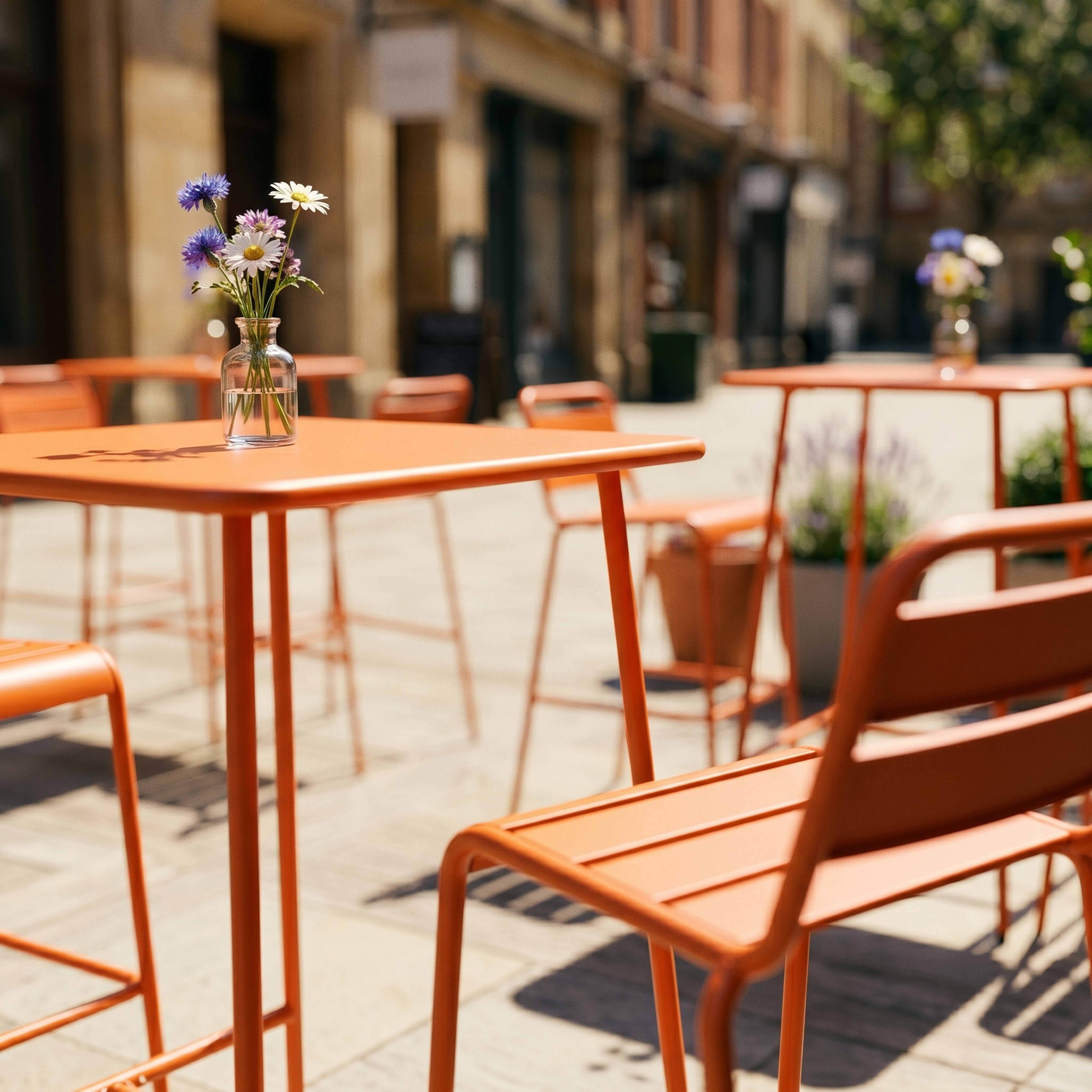 Oviala - Ensemble table de bar et 2 chaises hautes en métal orange Palavas - Oviala - Imagen 5