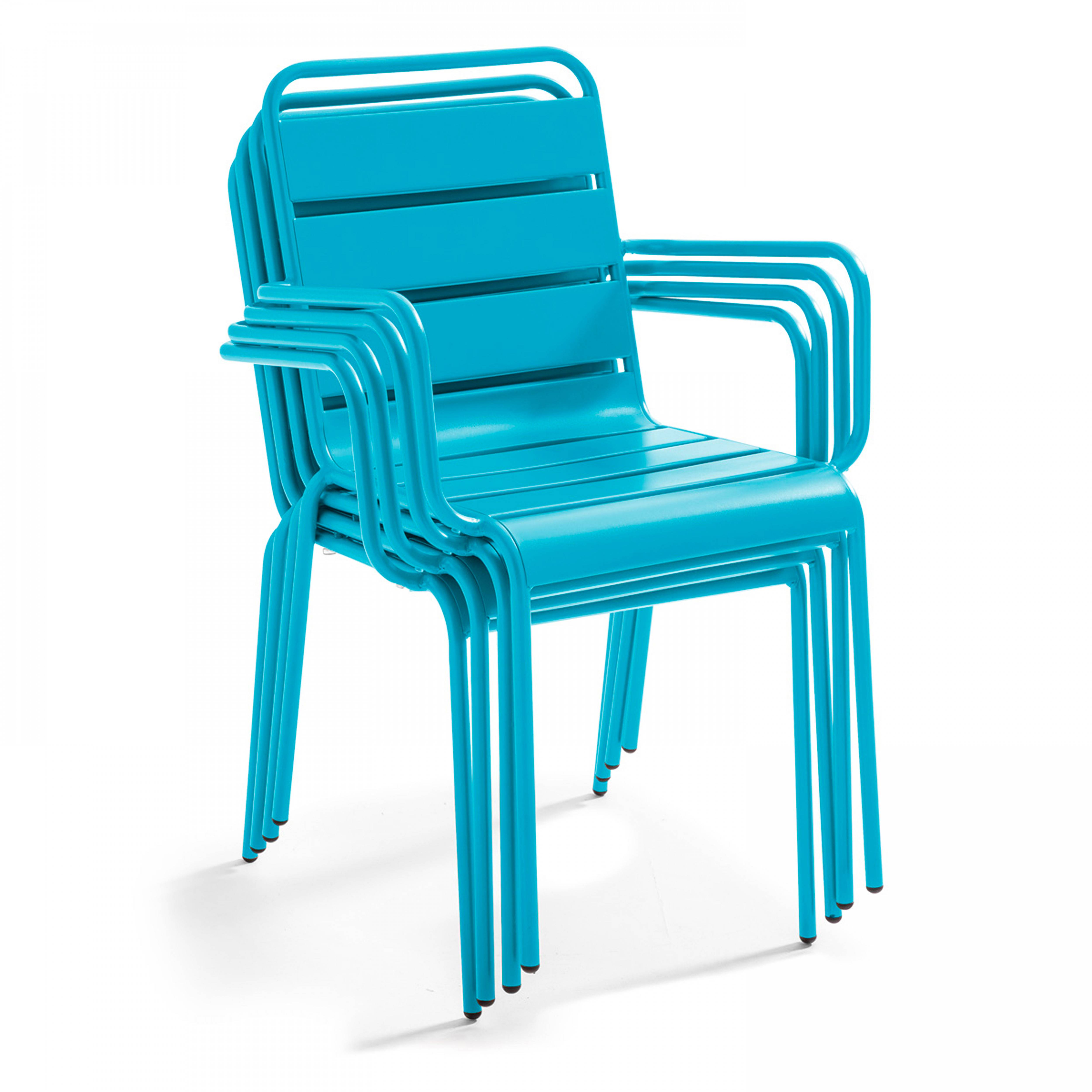 Oviala - Ensemble table de jardin et 4 fauteuils en métal bleu Palavas - Oviala - Imagen 5