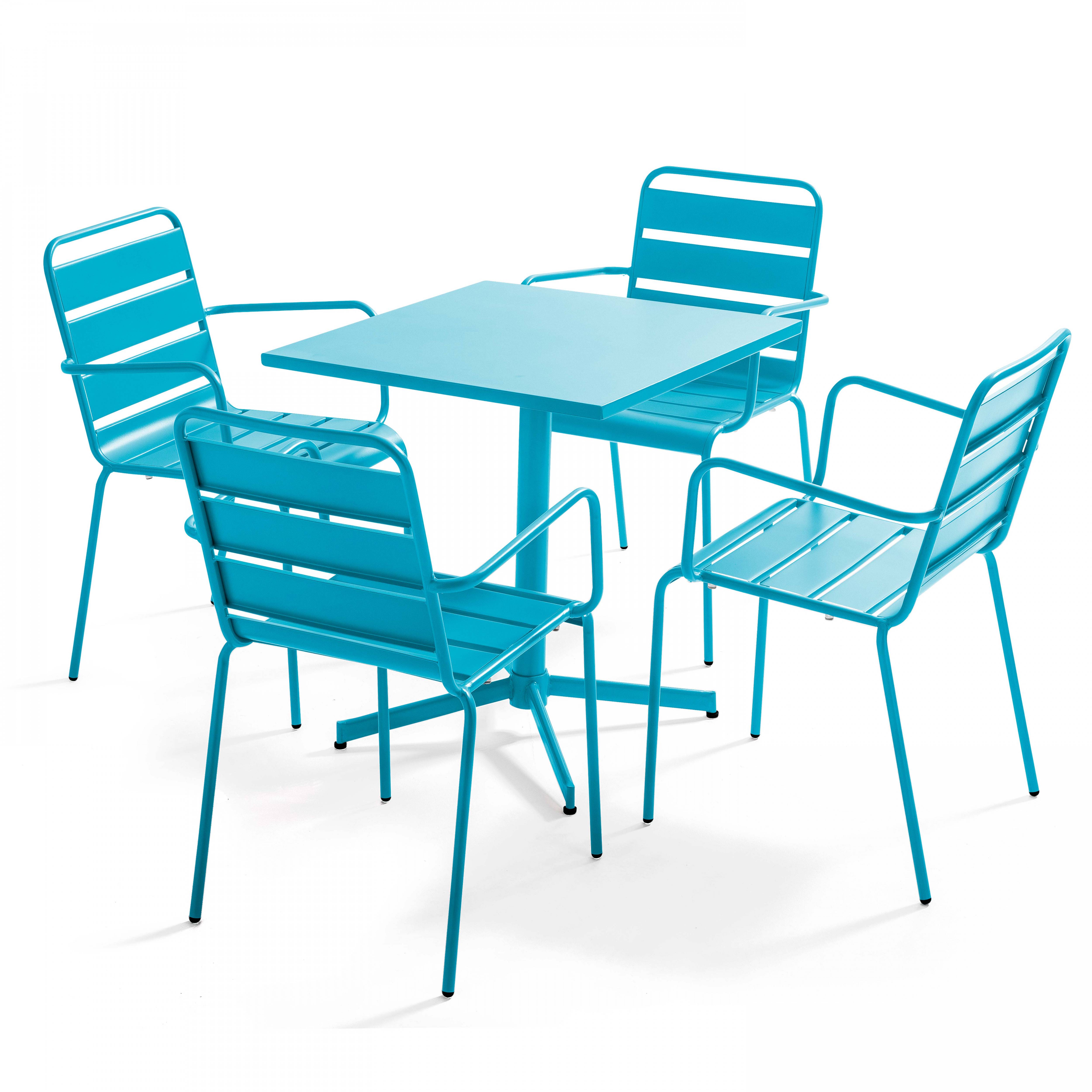 Oviala - Ensemble table de jardin et 4 fauteuils en métal bleu Palavas - Oviala - Imagen 1