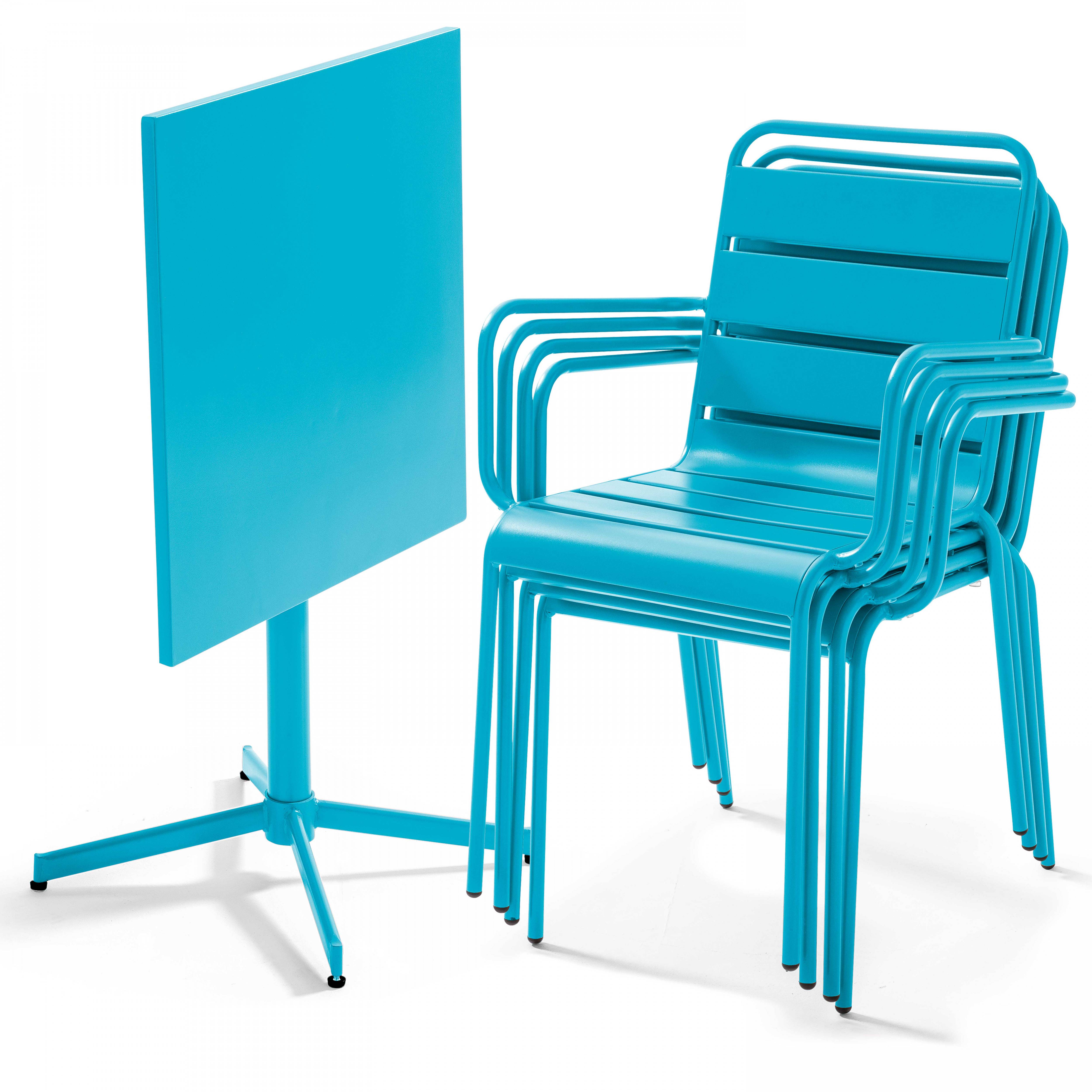 Oviala - Ensemble table de jardin et 4 fauteuils en métal bleu Palavas - Oviala - Imagen 3