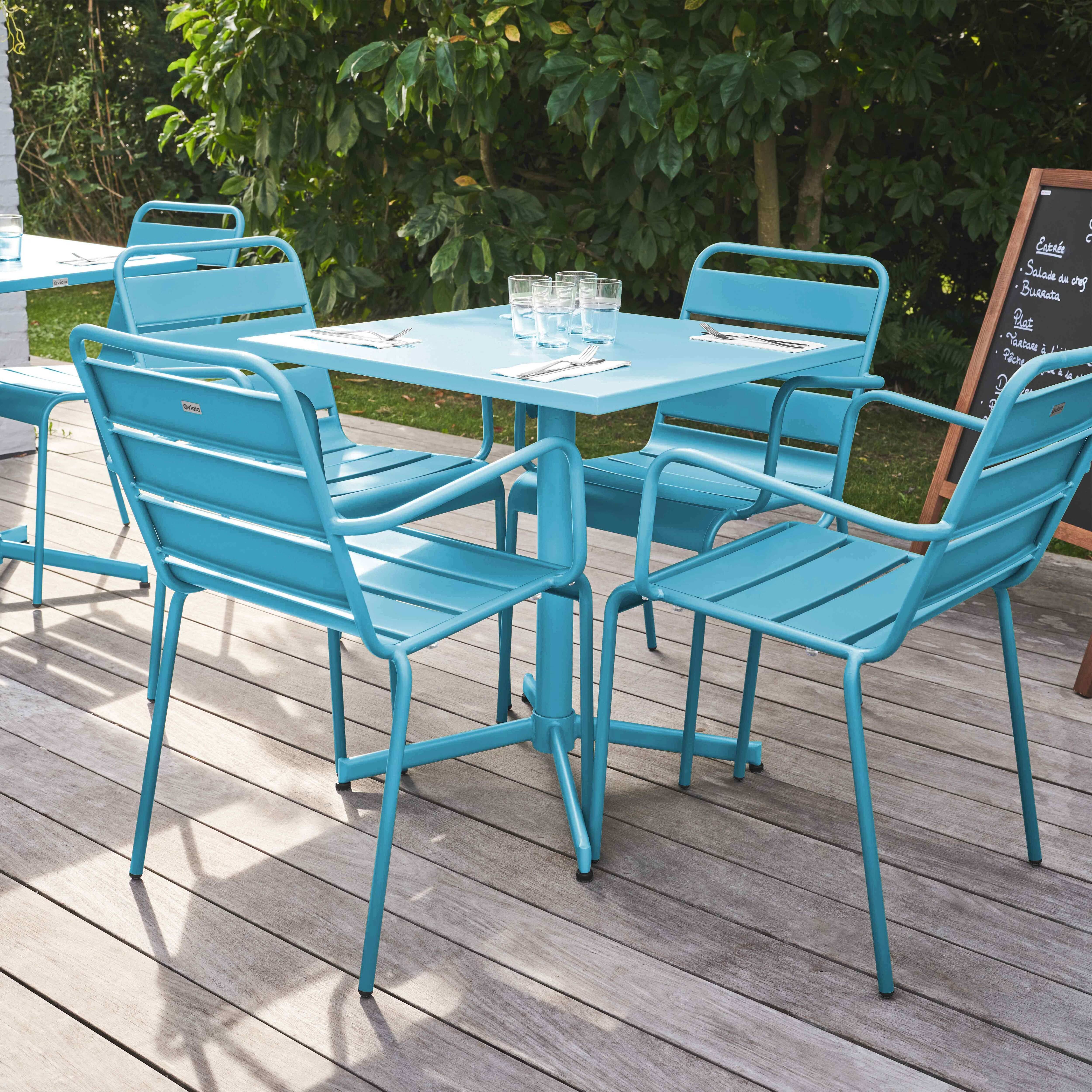 Oviala - Ensemble table de jardin et 4 fauteuils en métal bleu Palavas - Oviala - Imagen 2