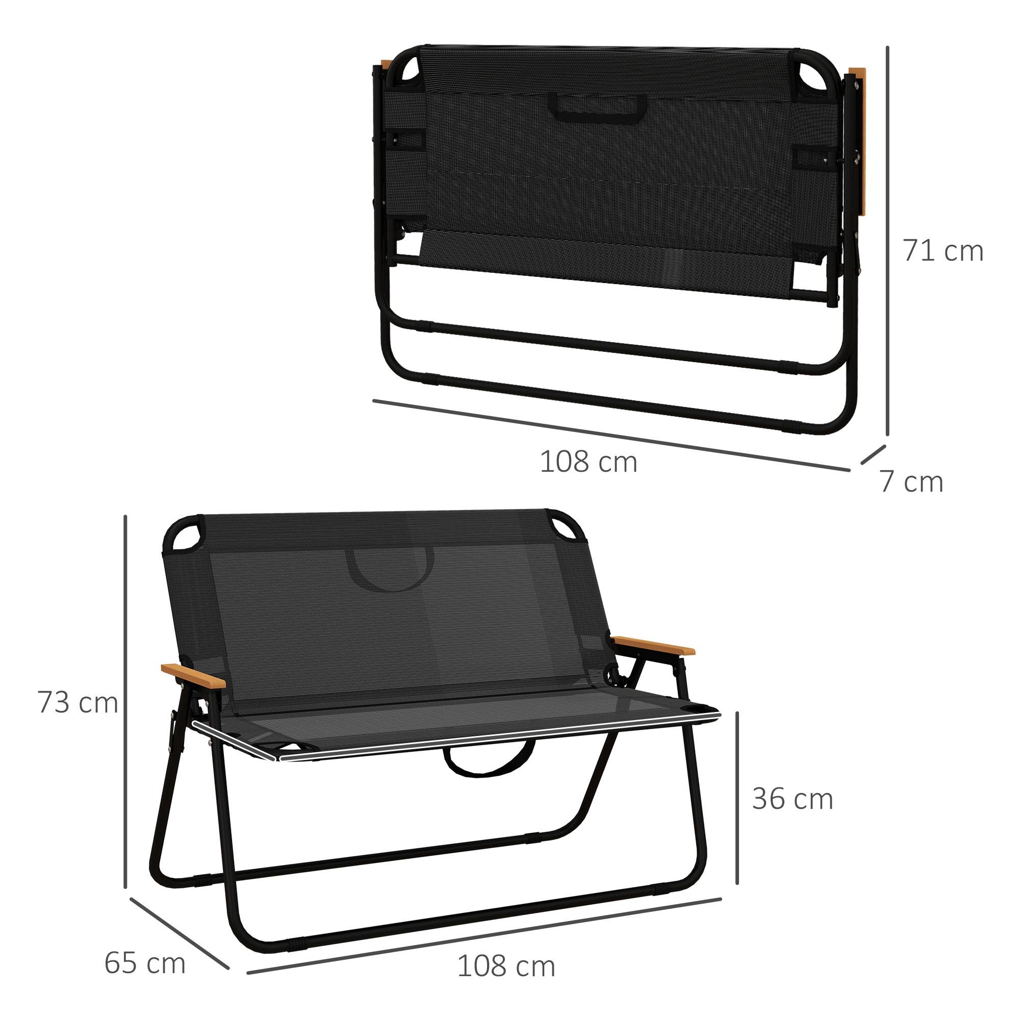 Outsunny - Banc 2 places pliable de camping accoudoirs aspect bois acier époxy textilène noir - Outsunny - Imagen 3