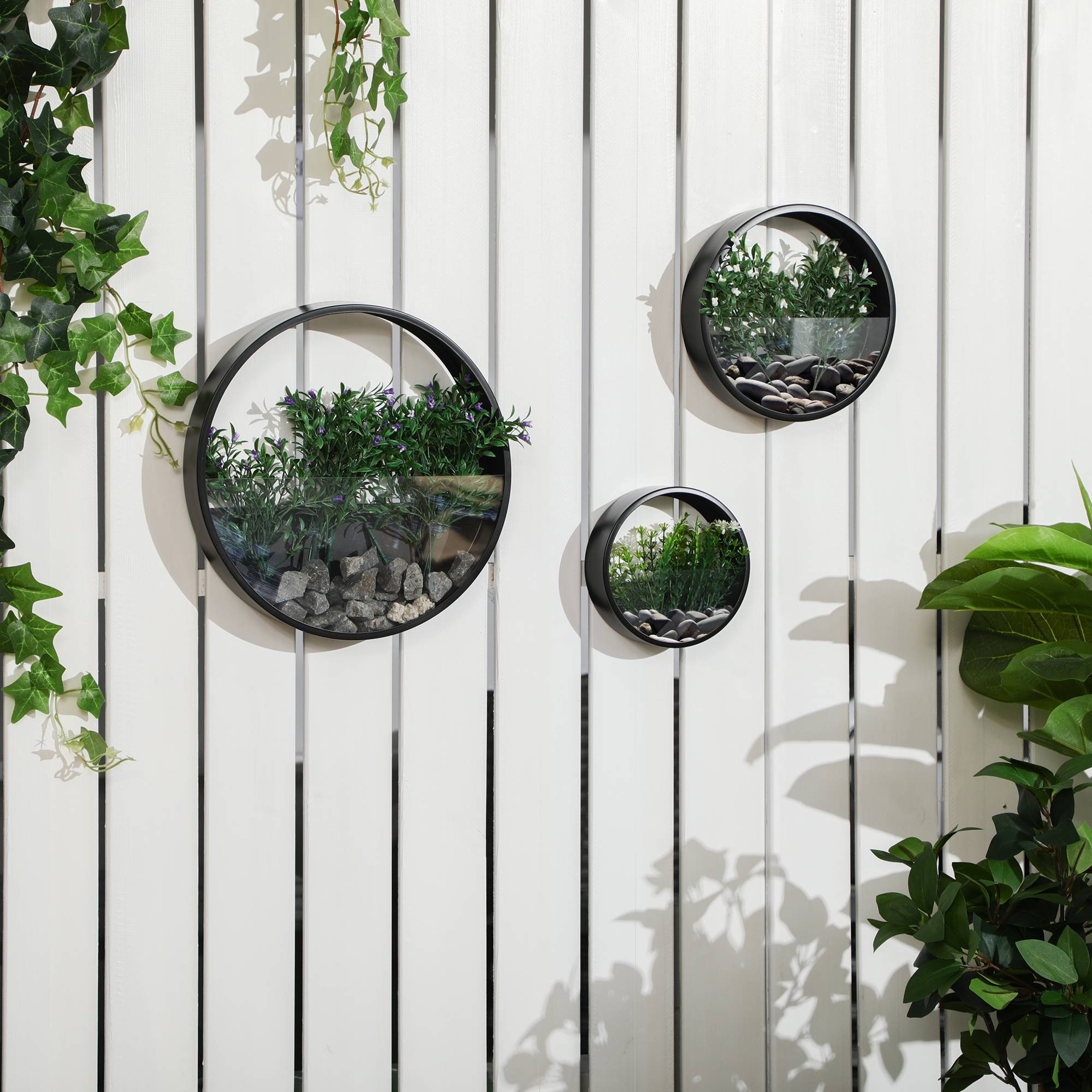 Lot 3 Jardinières Murales Acier pour Succulentes Décoration Empilable Noir - ComfortXL Outdoor Living - Image 1