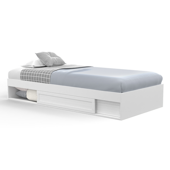 Cadre de lit simple SALEM avec rangement et sommier 90 x 190 CM blanc - Image 2