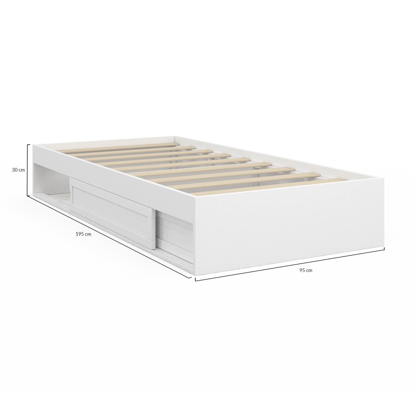 Cadre de lit simple SALEM avec rangement et sommier 90 x 190 CM blanc - Image 4