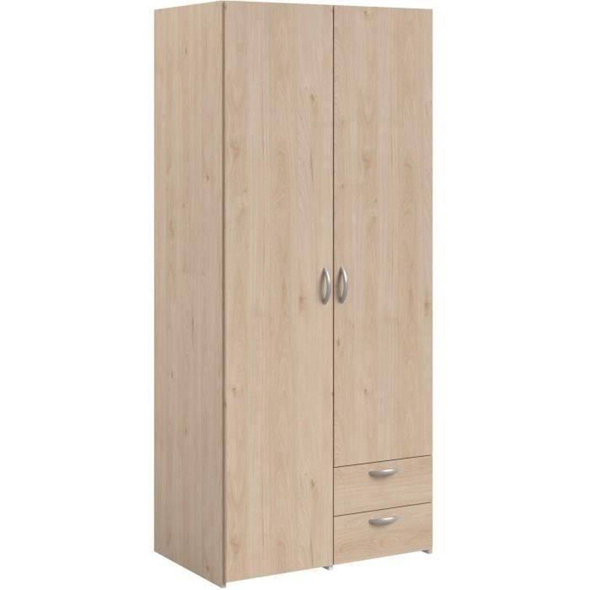 Armoire chambre Varia 2 portes et 2 tiroirs chêne et blanc, 80,7 x 185 x 51,3 cm - Parisot - Image 2