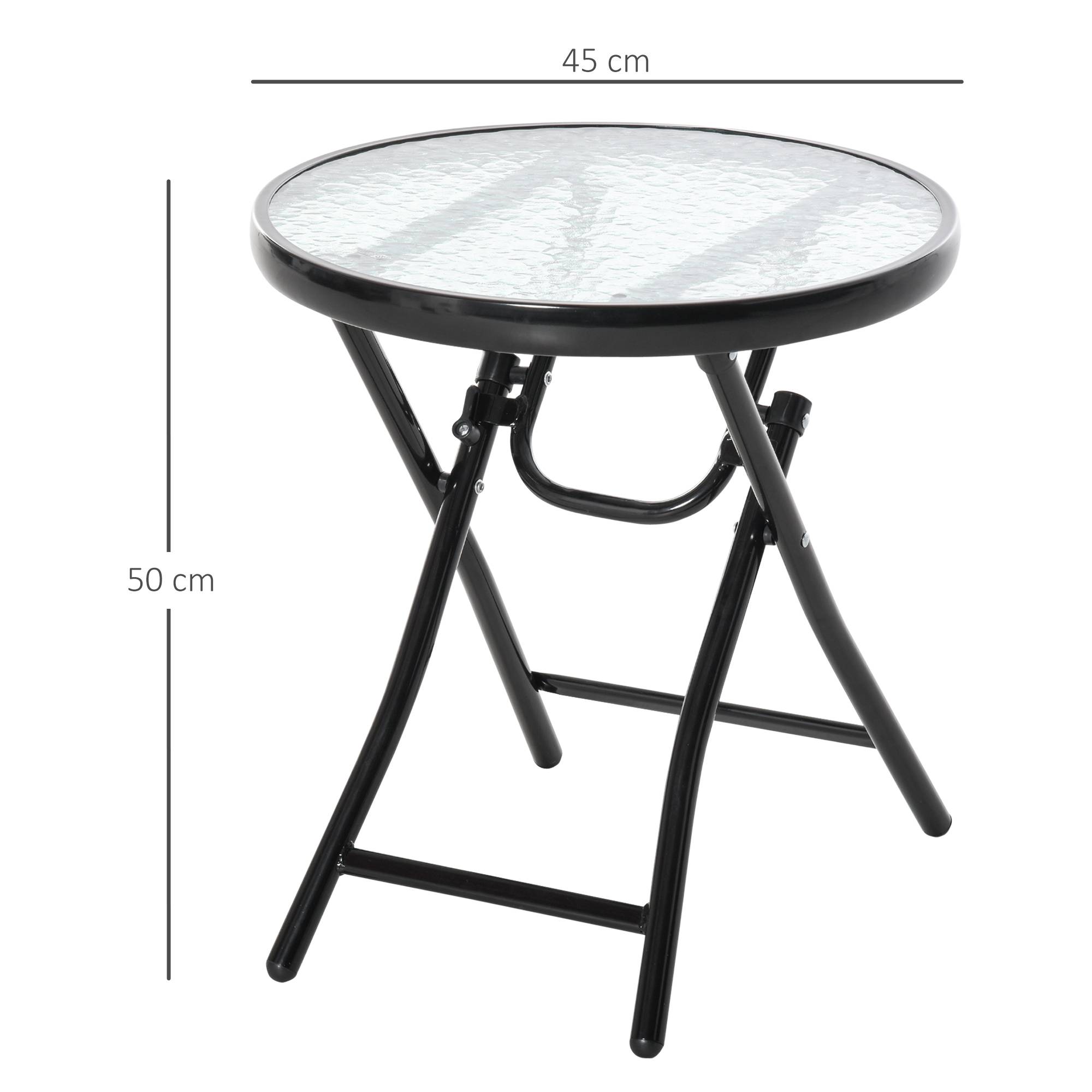 Table bistro ronde pliable en métal plateau verre, pratique peu encombrante pour jardin balcon, noire Ø45 cm - Image 3