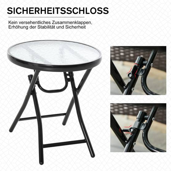Table bistro ronde pliable en métal plateau verre, pratique peu encombrante pour jardin balcon, noire Ø45 cm - Image 5