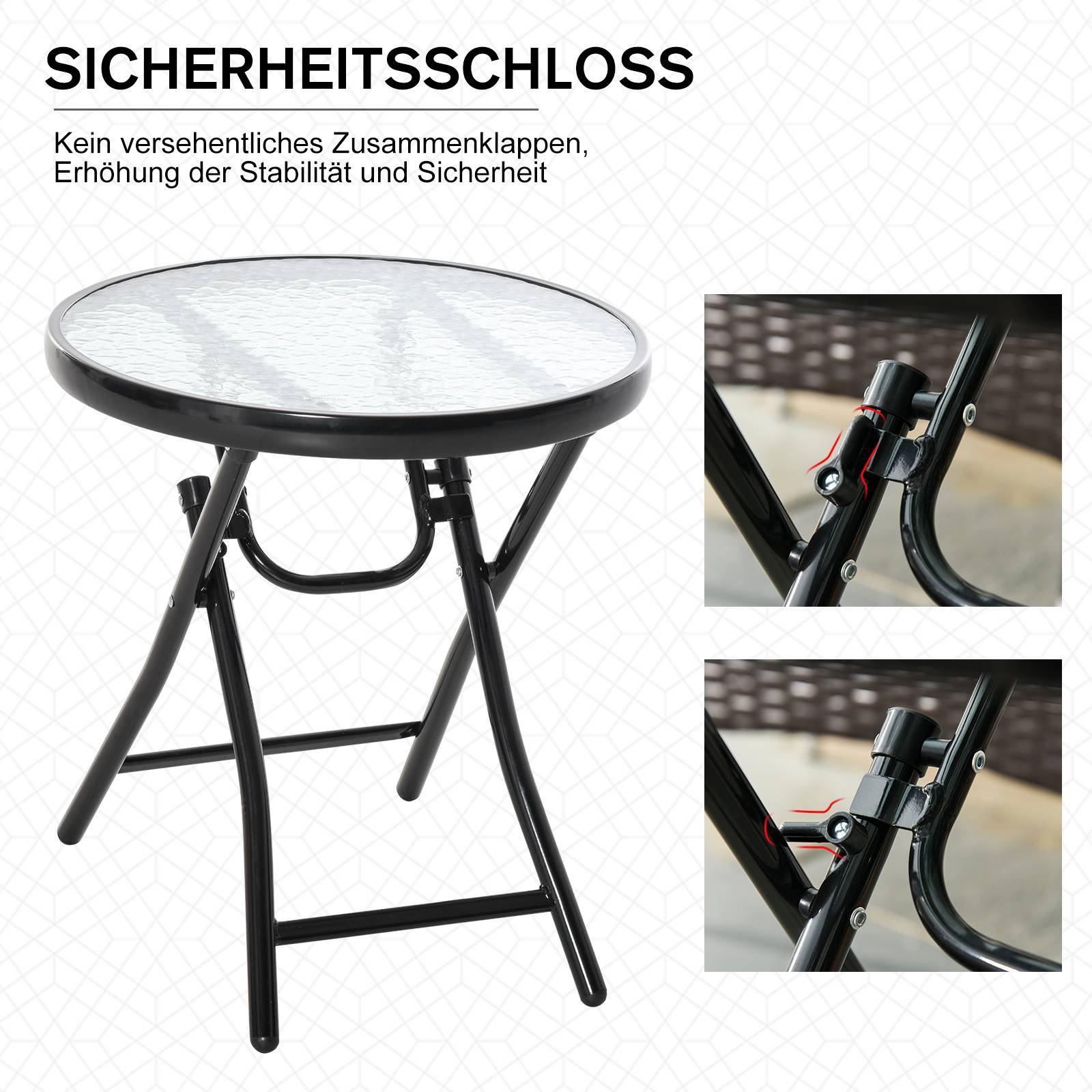 Table bistro ronde pliable en métal plateau verre, pratique peu encombrante pour jardin balcon, noire Ø45 cm - Image 5