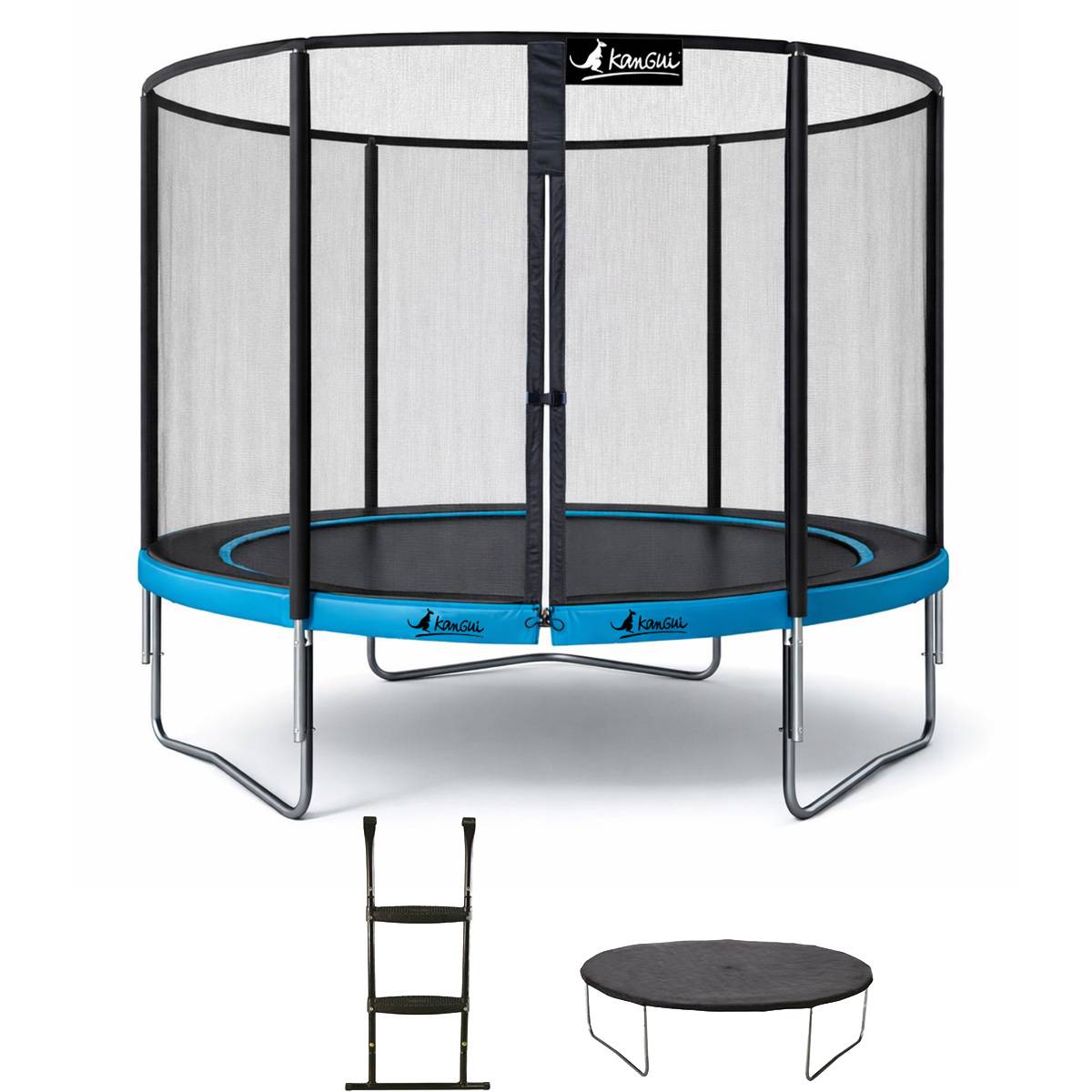 Kangui - Trampoline Ø 300cm + filet de sécurité + échelle + bâche - PUNCHI 300 Bleu Kangui