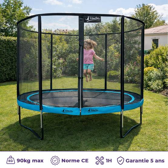 Kangui - Trampoline Ø 300cm + filet de sécurité + échelle + bâche - PUNCHI 300 Bleu Kangui - Image 2