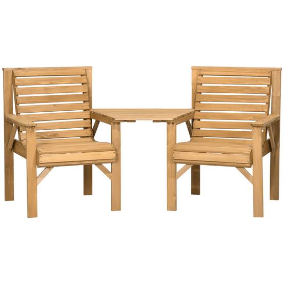 Ensemble bistro en bois 3 pièces, mobilier de jardin résistant aux intempéries avec structure à lattes et trou pour parasol, marron - Image 2