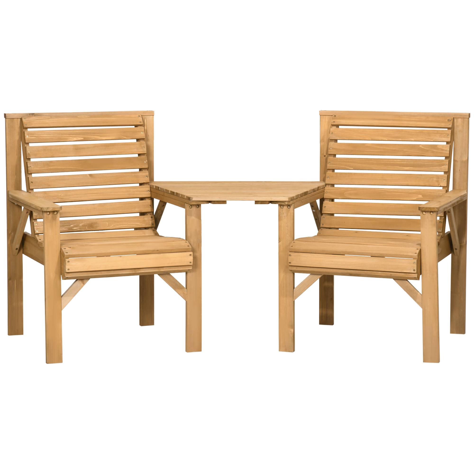 Ensemble bistro en bois 3 pièces, mobilier de jardin résistant aux intempéries avec structure à lattes et trou pour parasol, marron - Image 2