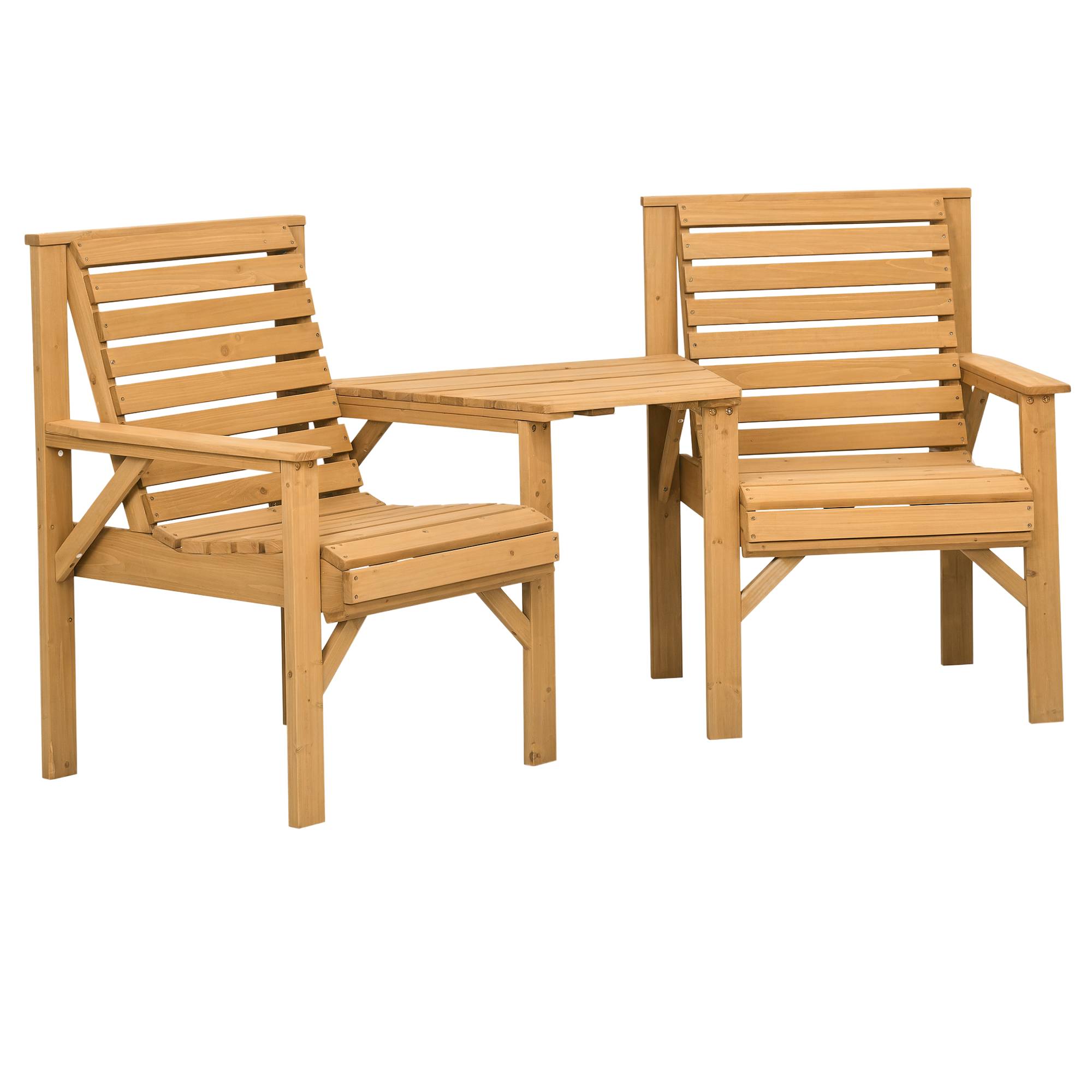 Ensemble bistro en bois 3 pièces, mobilier de jardin résistant aux intempéries avec structure à lattes et trou pour parasol, marron - Image 1