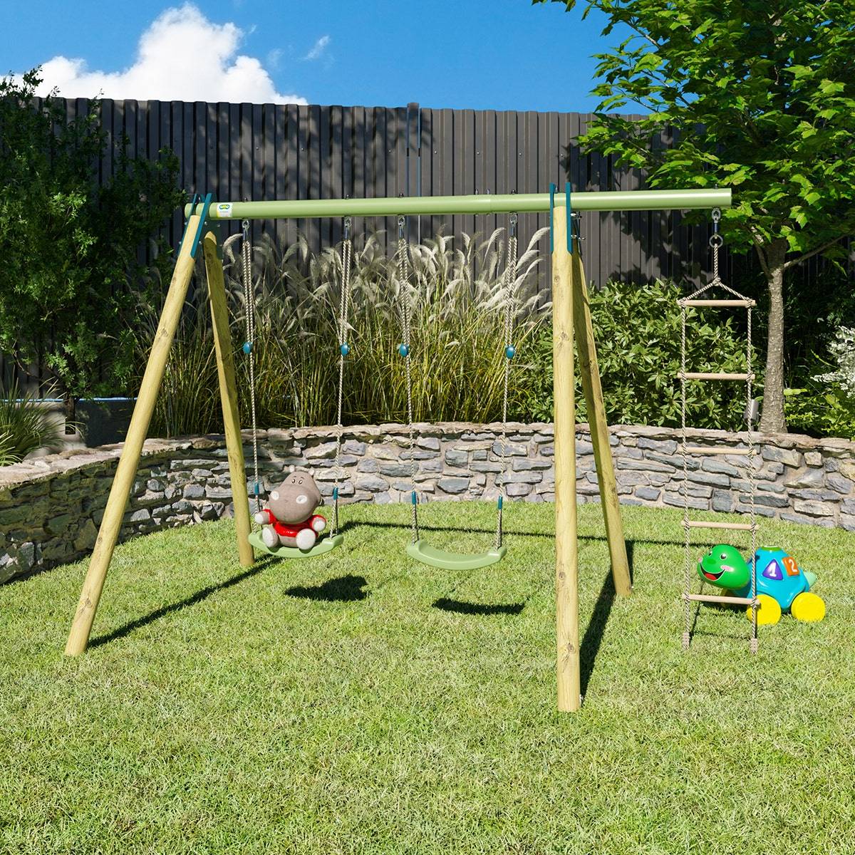 Trigano - Portique bois poutre métal 1,90 m Techwood Premium PIKI 2 - Image 5